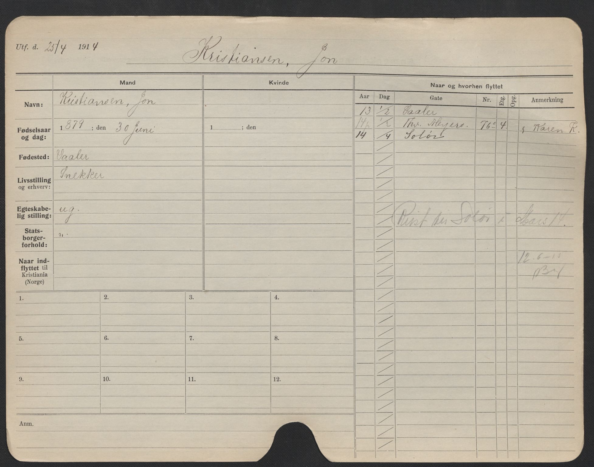 Oslo folkeregister, Registerkort, AV/SAO-A-11715/F/Fa/Fac/L0006: Menn, 1906-1914, p. 699a