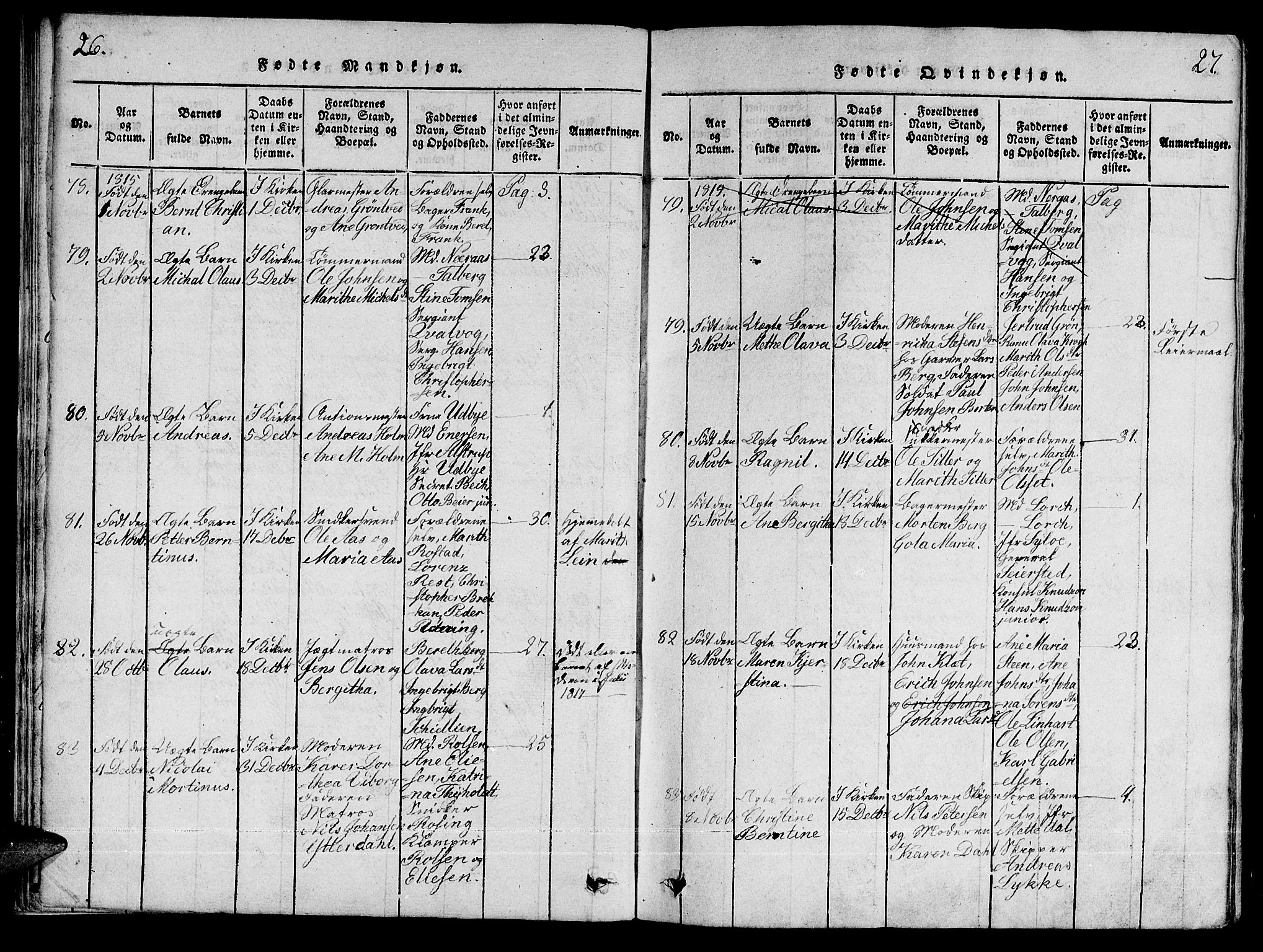 Ministerialprotokoller, klokkerbøker og fødselsregistre - Sør-Trøndelag, SAT/A-1456/601/L0043: Parish register (official) no. 601A11, 1815-1821, p. 26-27