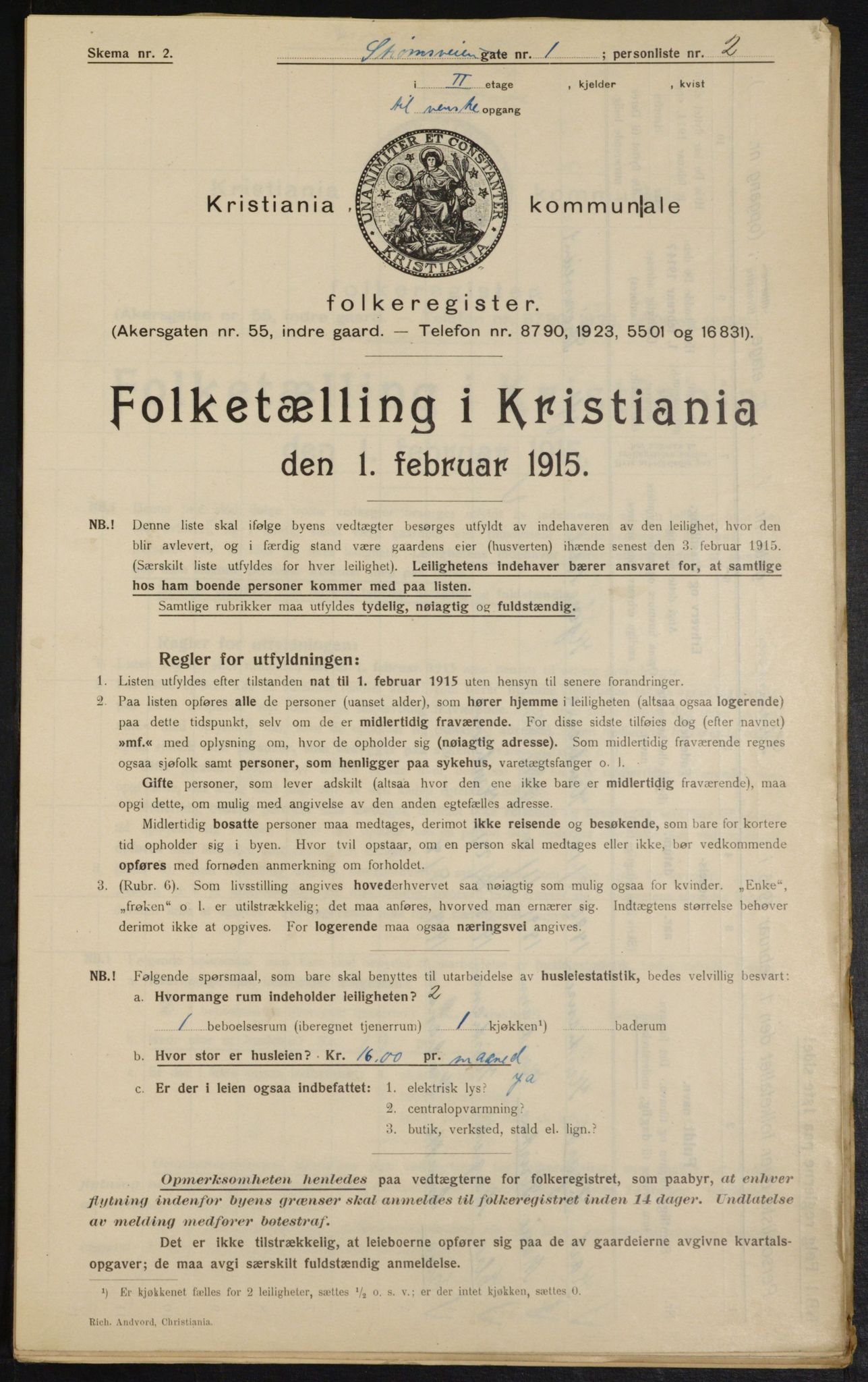 OBA, Municipal Census 1915 for Kristiania, 1915, p. 104118