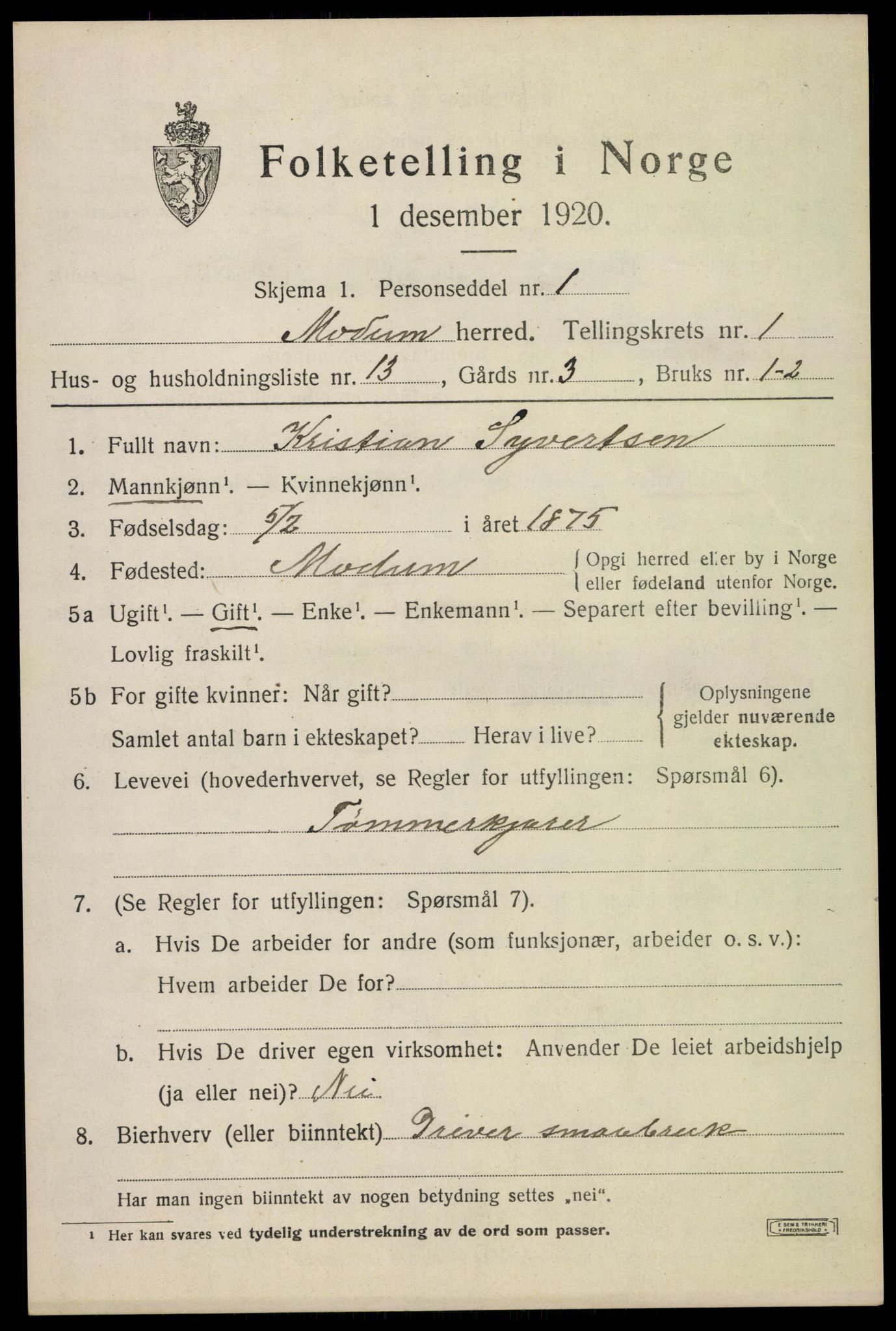 SAKO, 1920 census for Modum, 1920, p. 4219