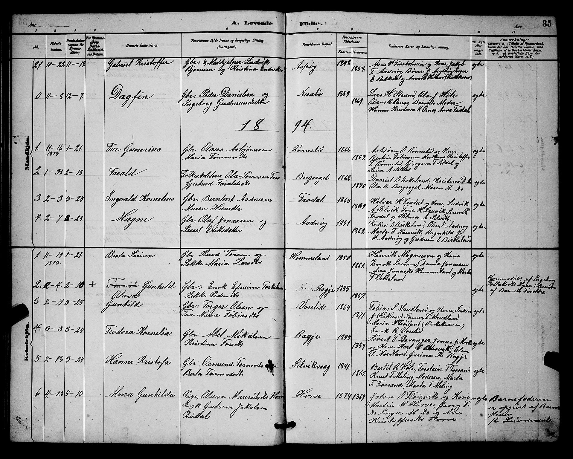 Høgsfjord sokneprestkontor, AV/SAST-A-101624/H/Ha/Hab/L0003: Parish register (copy) no. B 3, 1886-1905, p. 35