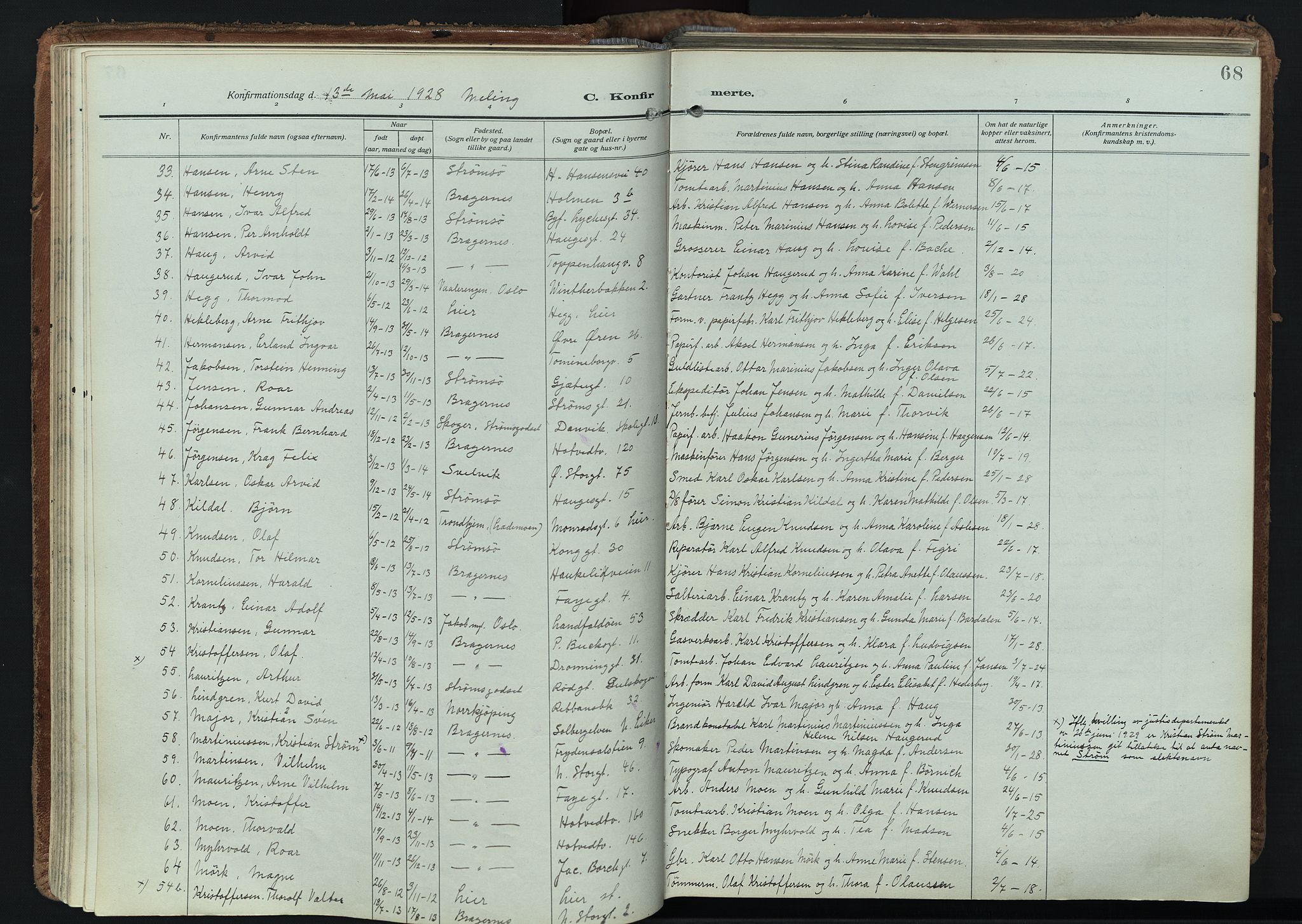 Bragernes kirkebøker, SAKO/A-6/F/Fc/L0009: Parish register (official) no. III 9, 1921-1939, p. 68