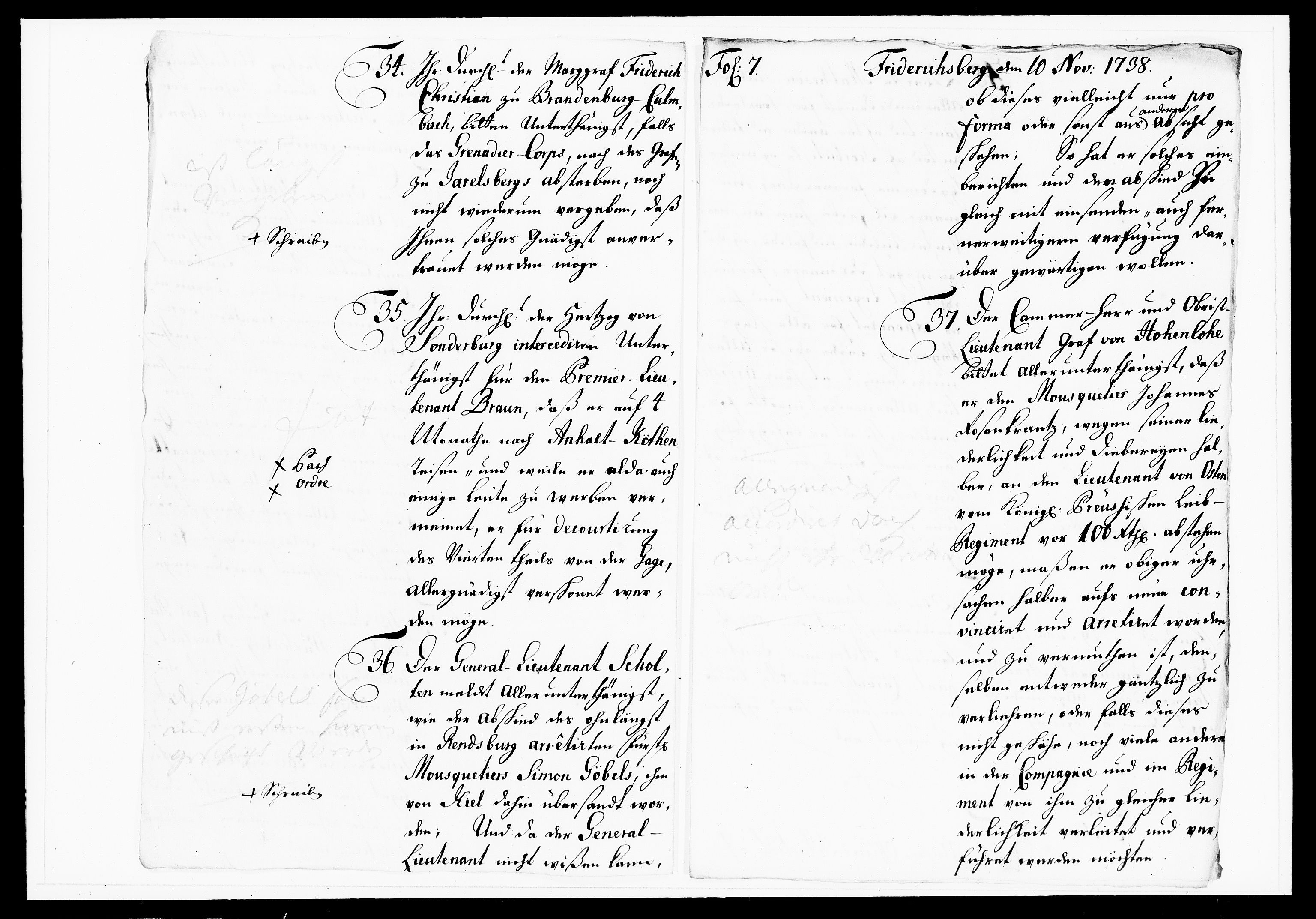 Krigskollegiet, Krigskancelliet, DRA/A-0006/-/1143-1150: Refererede sager, 1738, p. 477
