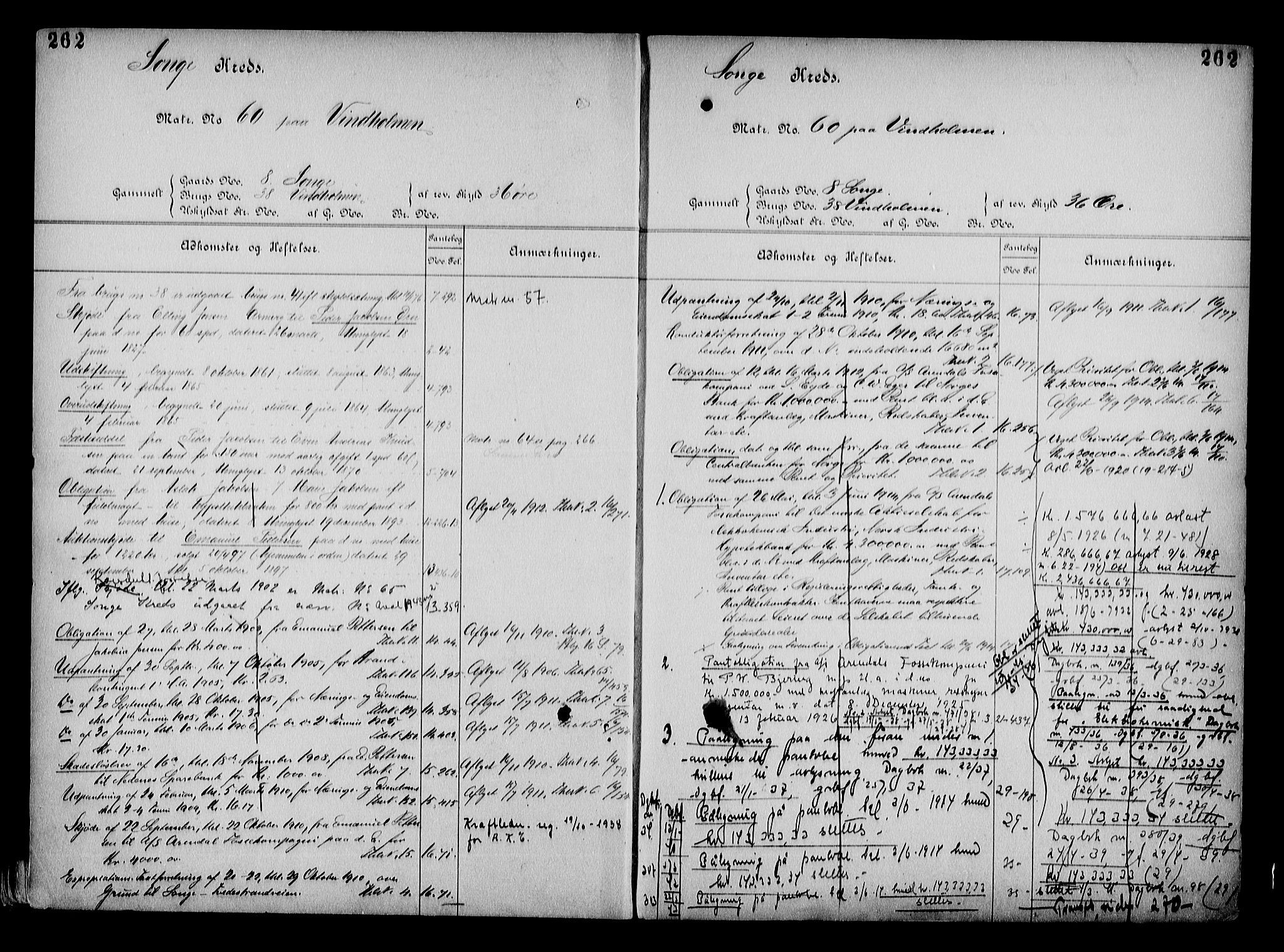 Arendal byfogd, AV/SAK-1222-0001/G/Ga/L0015: Mortgage register no. 13, 1860-1960, p. 262