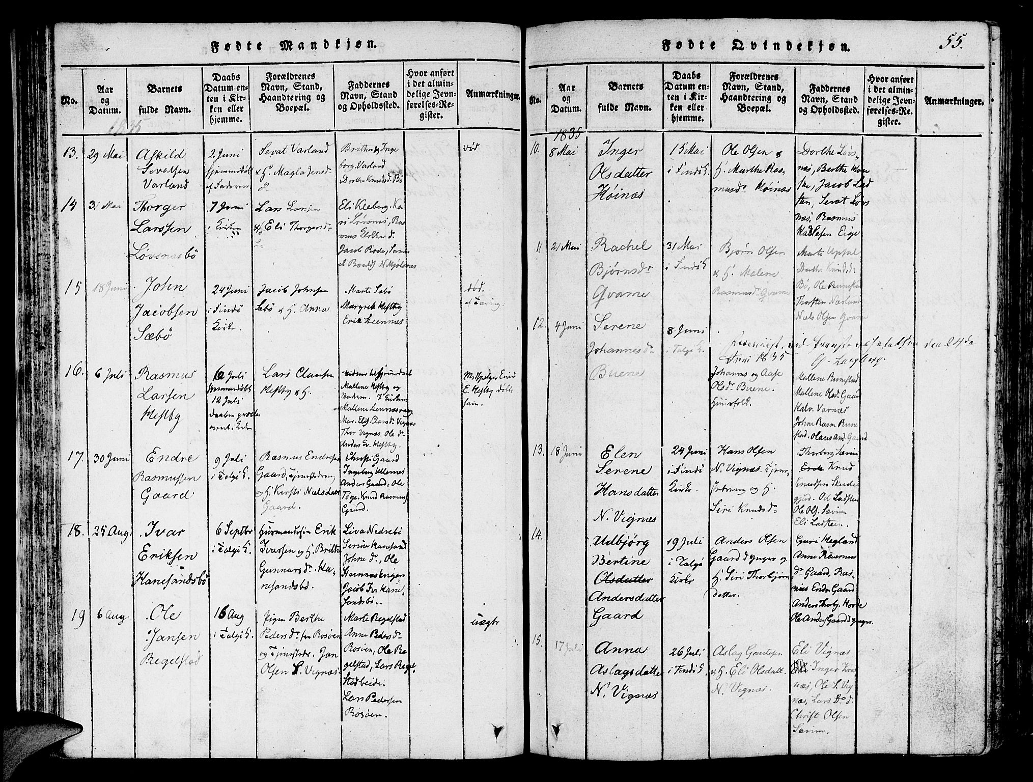 Finnøy sokneprestkontor, SAST/A-101825/H/Ha/Haa/L0006: Parish register (official) no. A 6, 1816-1846, p. 55