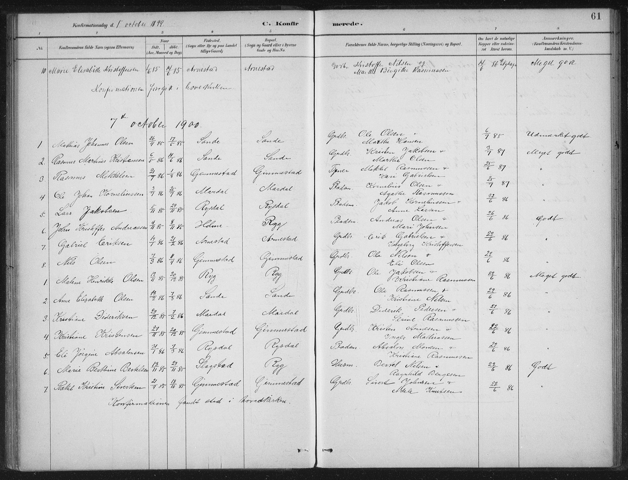 Gloppen sokneprestembete, SAB/A-80101/H/Haa/Haad/L0001: Parish register (official) no. D  1, 1885-1910, p. 61