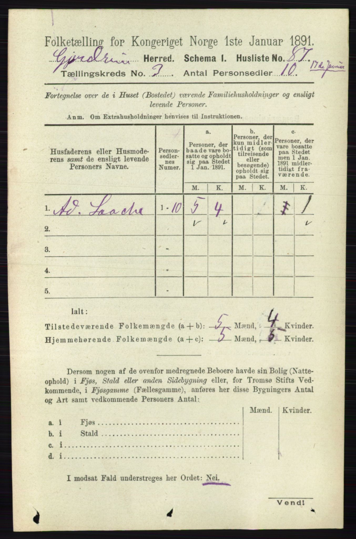 RA, 1891 census for 0234 Gjerdrum, 1891, p. 1247