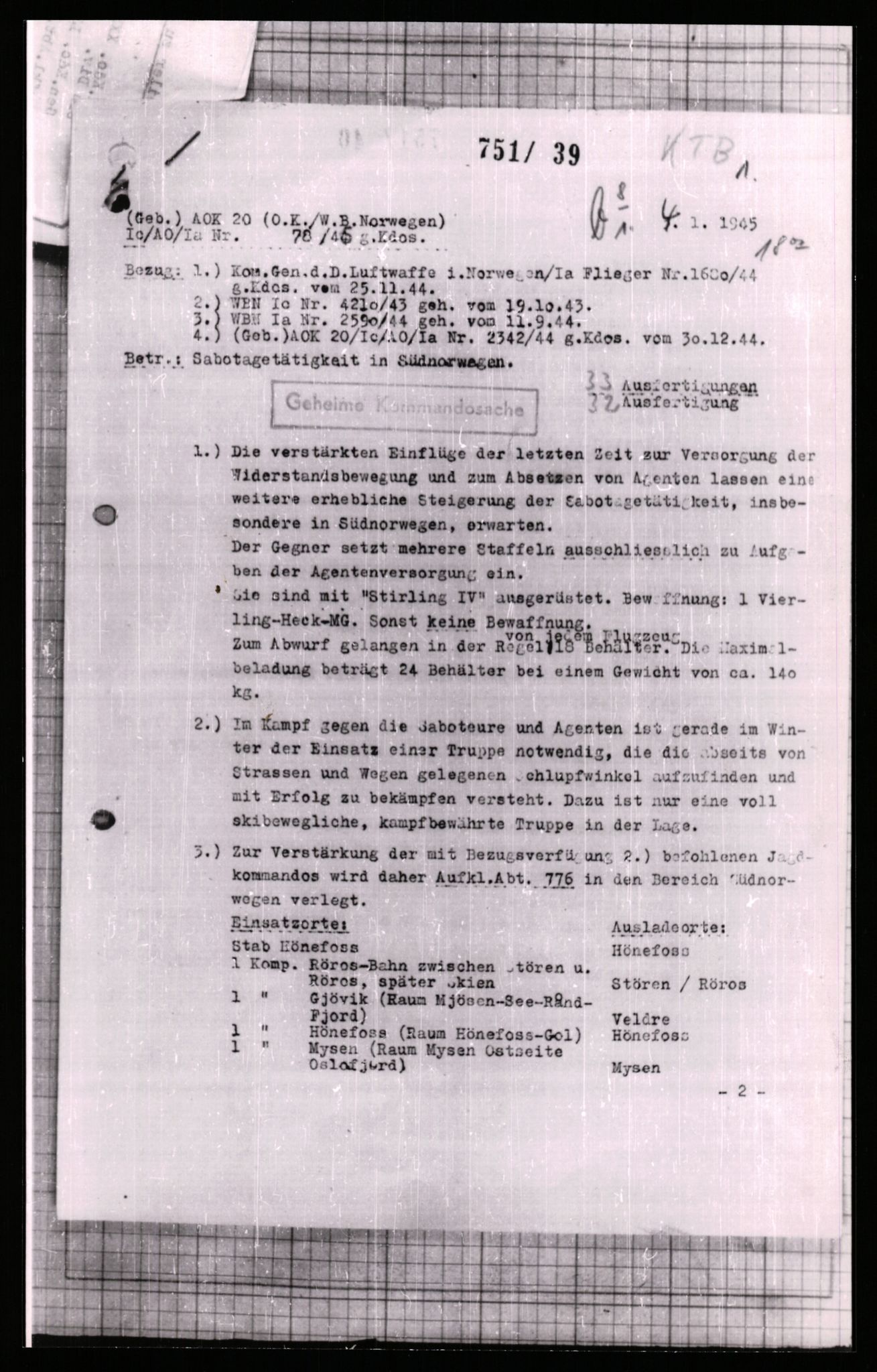 Forsvarets Overkommando. 2 kontor. Arkiv 11.4. Spredte tyske arkivsaker, AV/RA-RAFA-7031/D/Dar/Dara/L0006: Krigsdagbøker for 20. Gebirgs-Armee-Oberkommando (AOK 20), 1945, p. 96