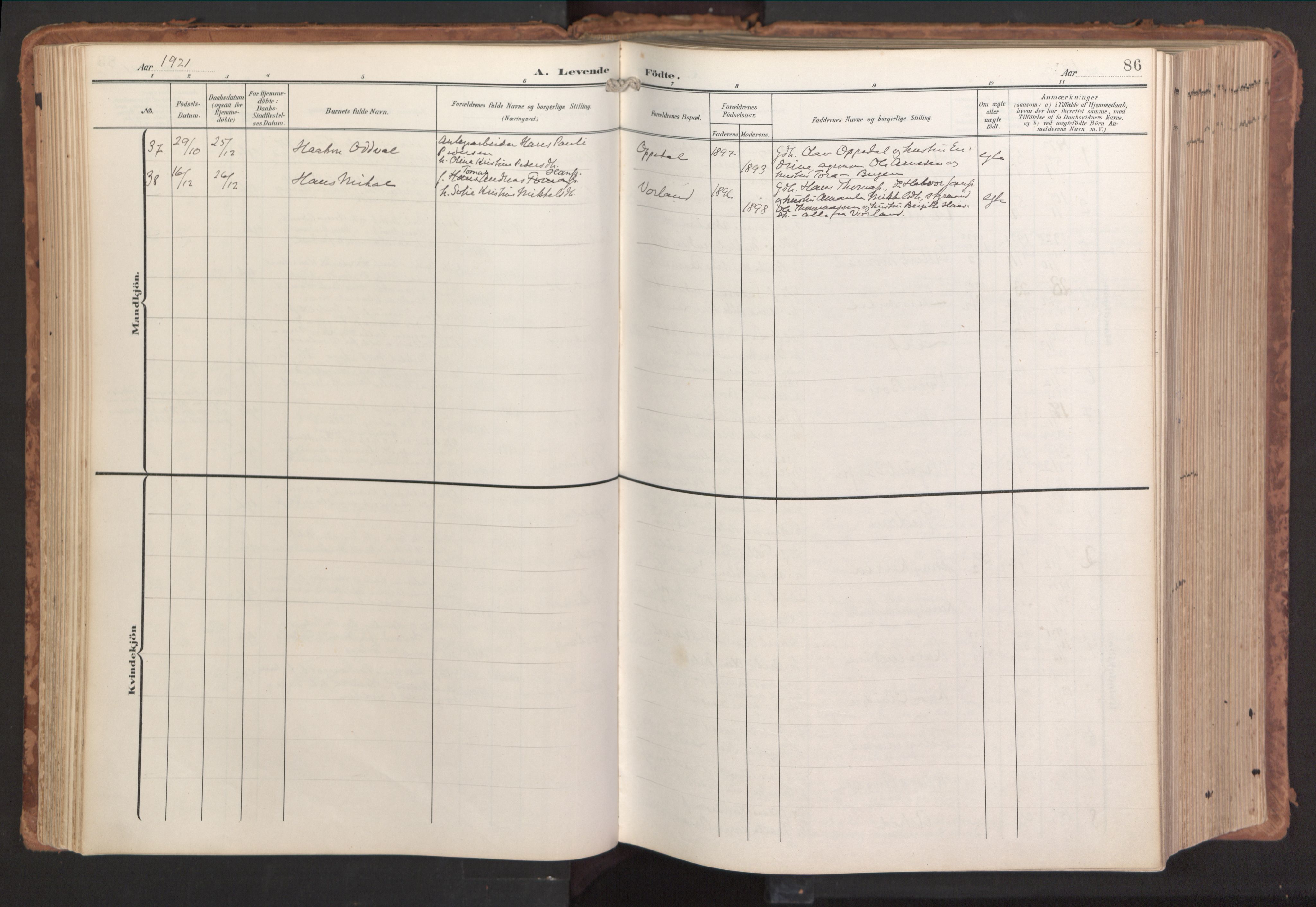 Sund sokneprestembete, AV/SAB-A-99930: Parish register (official) no. B 2, 1907-1926, p. 86