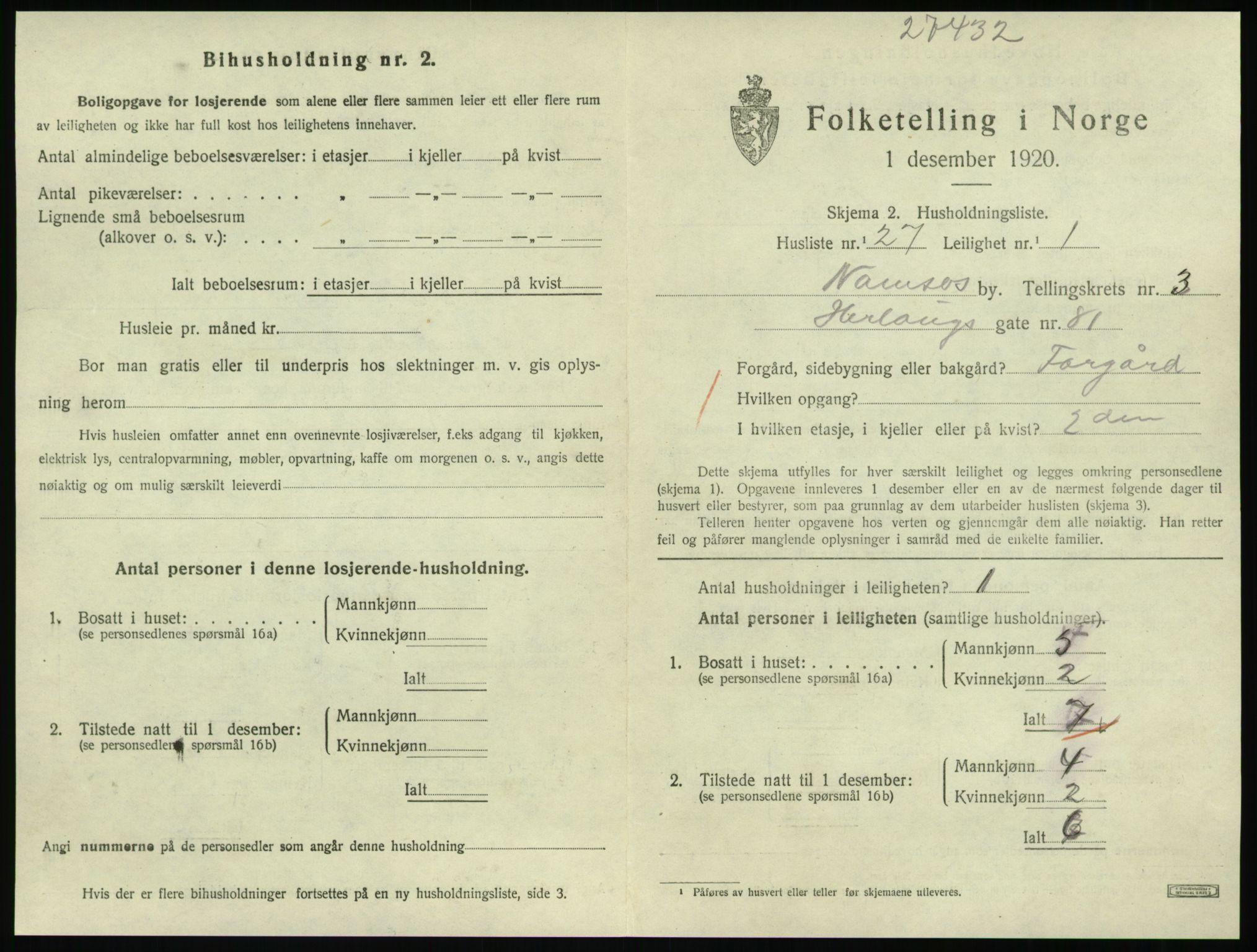 SAT, 1920 census for Namsos, 1920, p. 1219