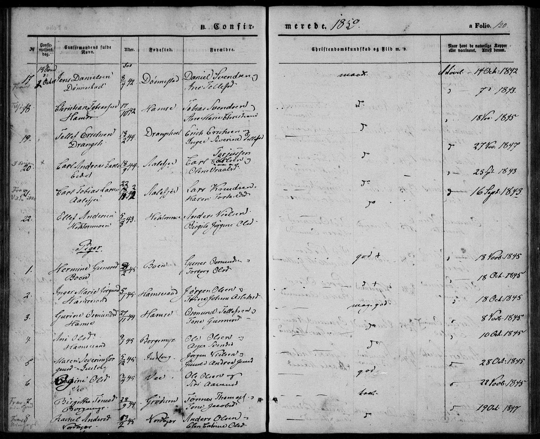 Tveit sokneprestkontor, AV/SAK-1111-0043/F/Fa/L0005: Parish register (official) no. A 5, 1853-1871, p. 120