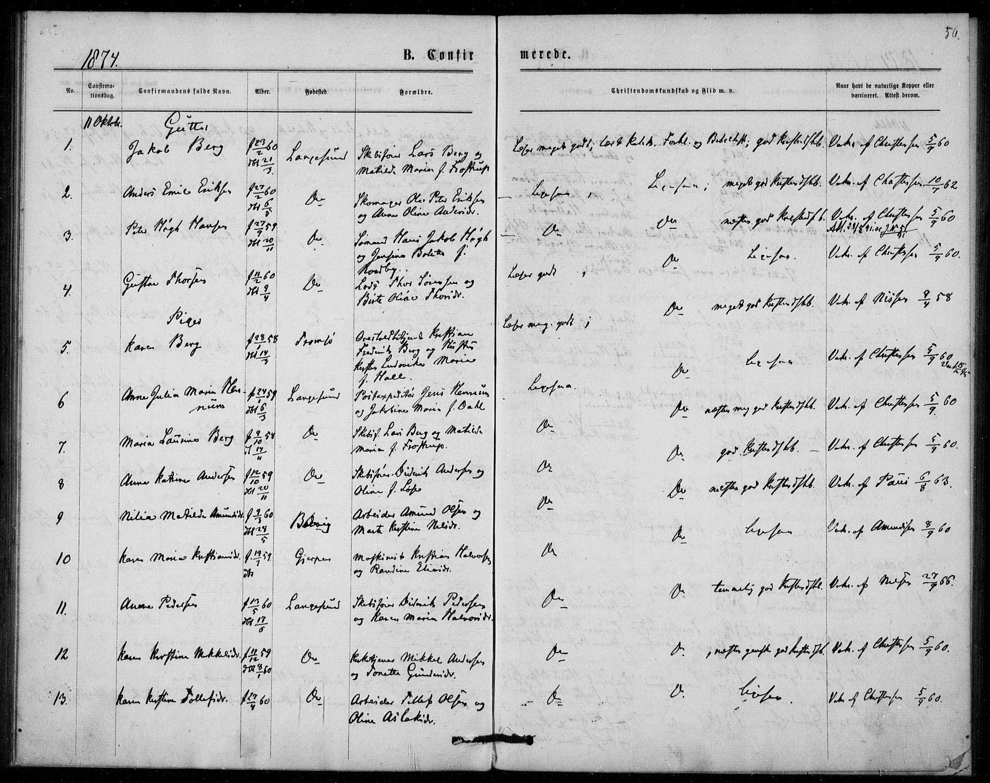 Langesund kirkebøker, SAKO/A-280/F/Fa/L0001: Parish register (official) no. 1, 1870-1877, p. 56