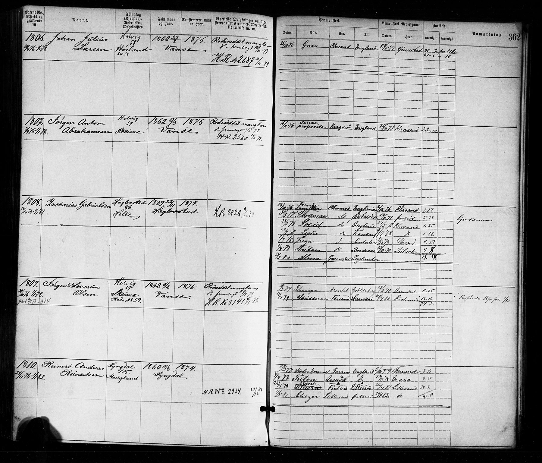 Farsund mønstringskrets, AV/SAK-2031-0017/F/Fa/L0001: Annotasjonsrulle nr 1-1920 med register, M-1, 1869-1877, p. 394