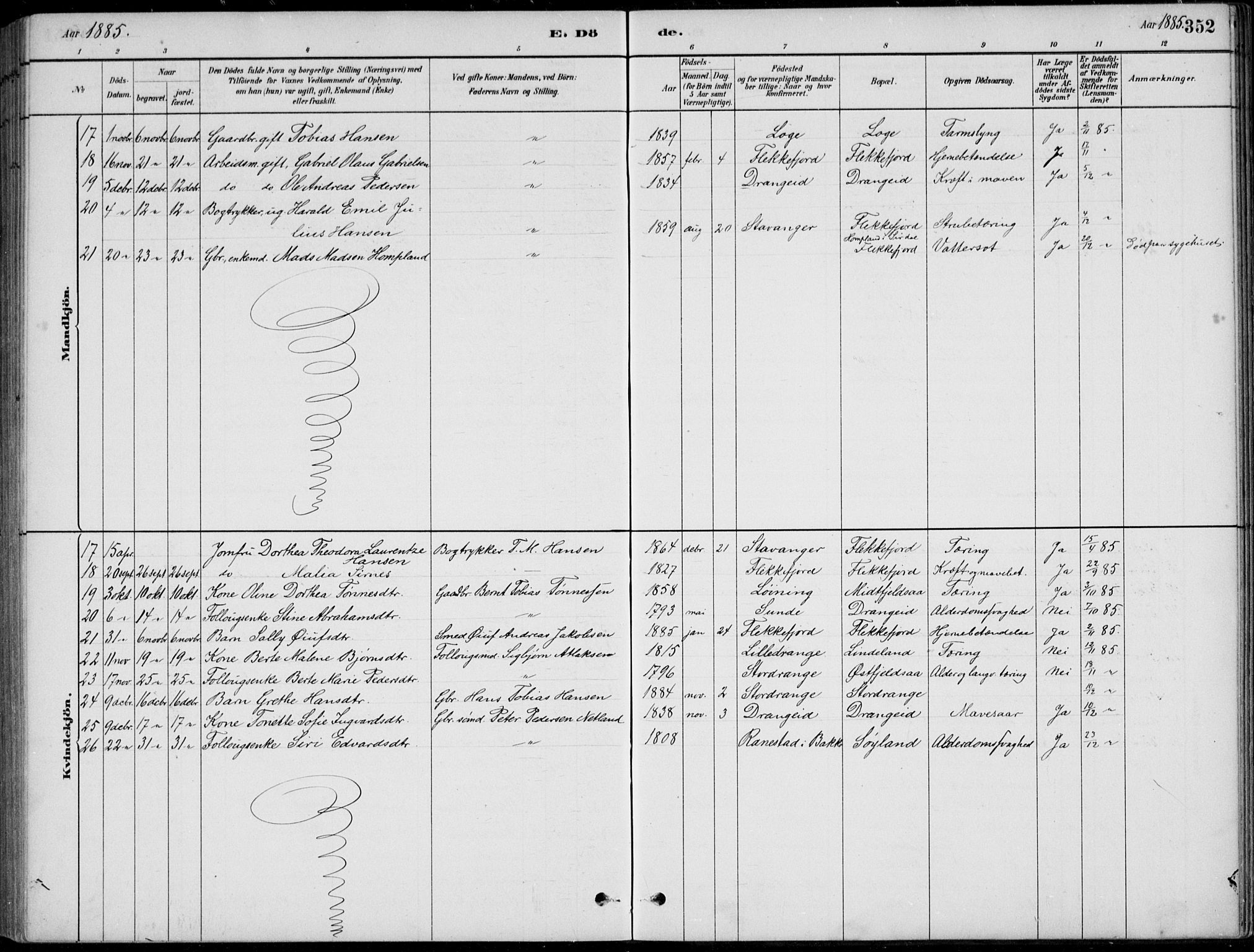 Flekkefjord sokneprestkontor, AV/SAK-1111-0012/F/Fb/Fbc/L0007: Parish register (copy) no. B 7, 1880-1902, p. 352