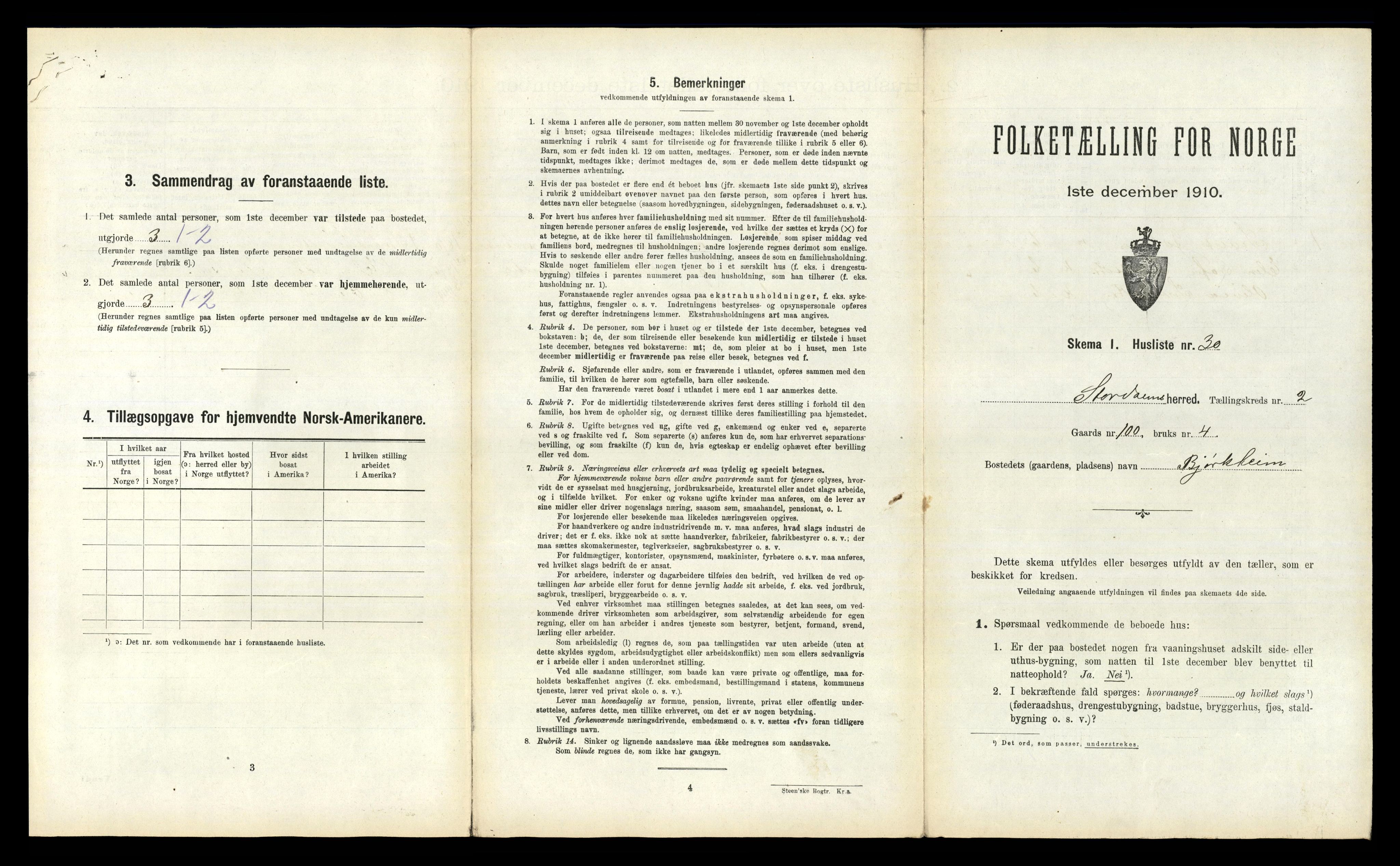 RA, 1910 census for Stordal, 1910, p. 216