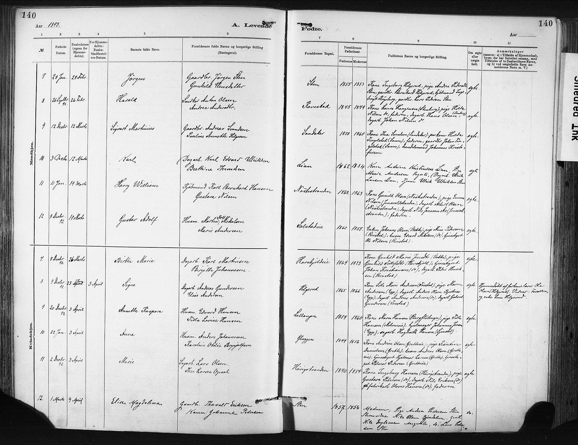 Lier kirkebøker, SAKO/A-230/F/Fa/L0015: Parish register (official) no. I 15, 1883-1894, p. 140