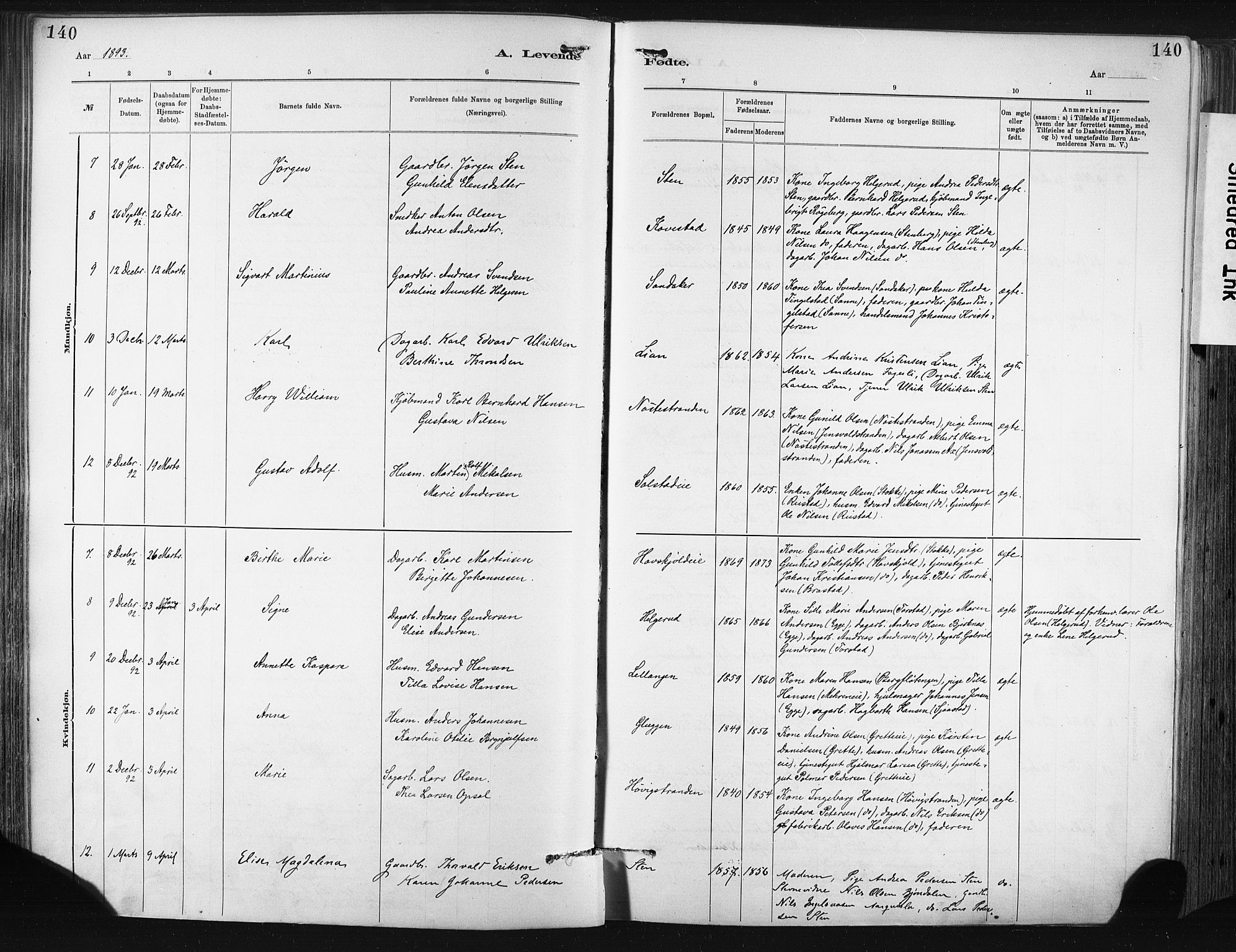 Lier kirkebøker, AV/SAKO-A-230/F/Fa/L0015: Parish register (official) no. I 15, 1883-1894, p. 140