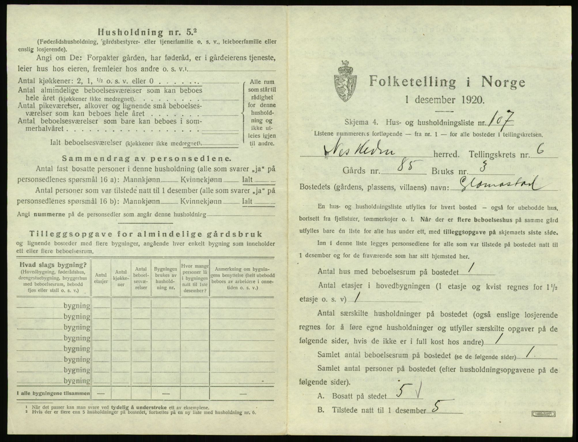 SAH, 1920 census for Nes (Hedmark), 1920, p. 1290