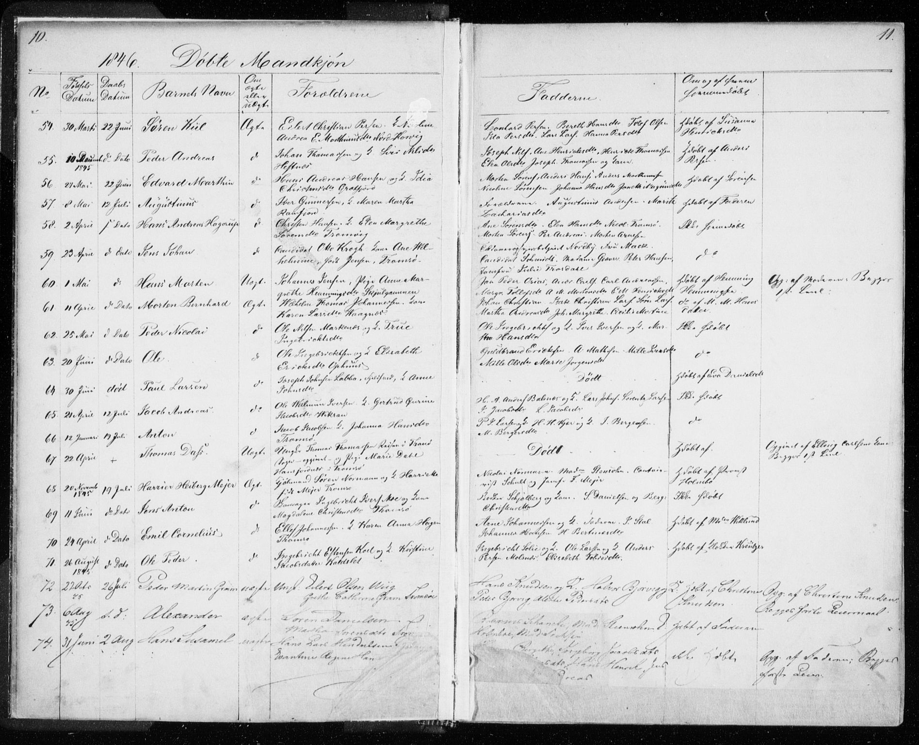 Tromsø sokneprestkontor/stiftsprosti/domprosti, AV/SATØ-S-1343/G/Gb/L0005klokker: Parish register (copy) no. 5, 1846-1857, p. 10-11