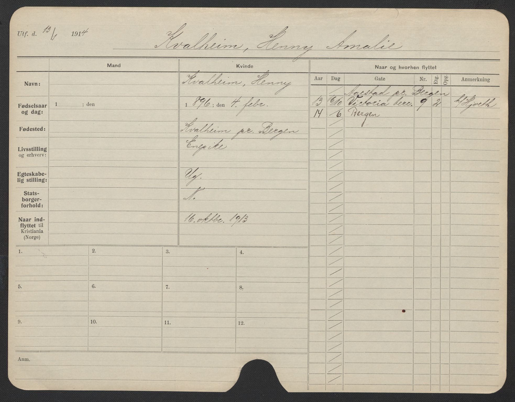 Oslo folkeregister, Registerkort, AV/SAO-A-11715/F/Fa/Fac/L0019: Kvinner, 1906-1914, p. 653a