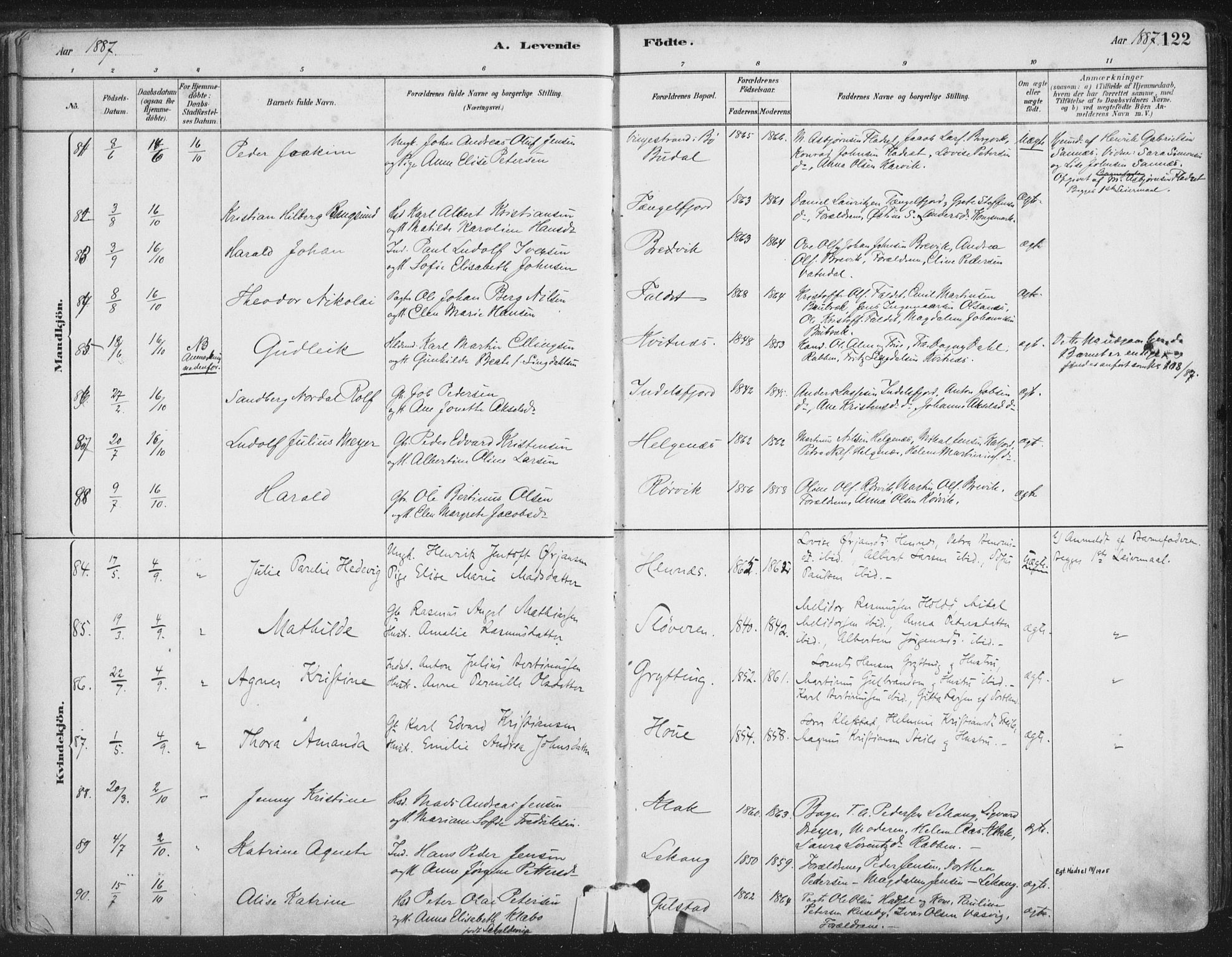 Ministerialprotokoller, klokkerbøker og fødselsregistre - Nordland, AV/SAT-A-1459/888/L1244: Parish register (official) no. 888A10, 1880-1890, p. 122