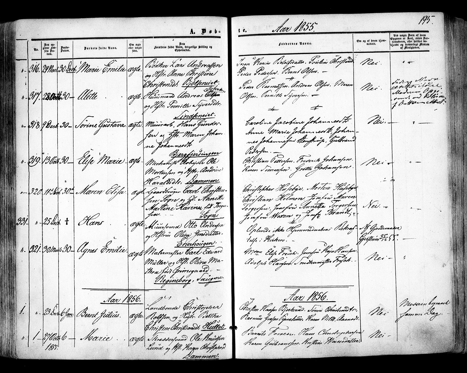 Aker prestekontor kirkebøker, SAO/A-10861/F/L0020: Parish register (official) no. 20, 1853-1857, p. 195