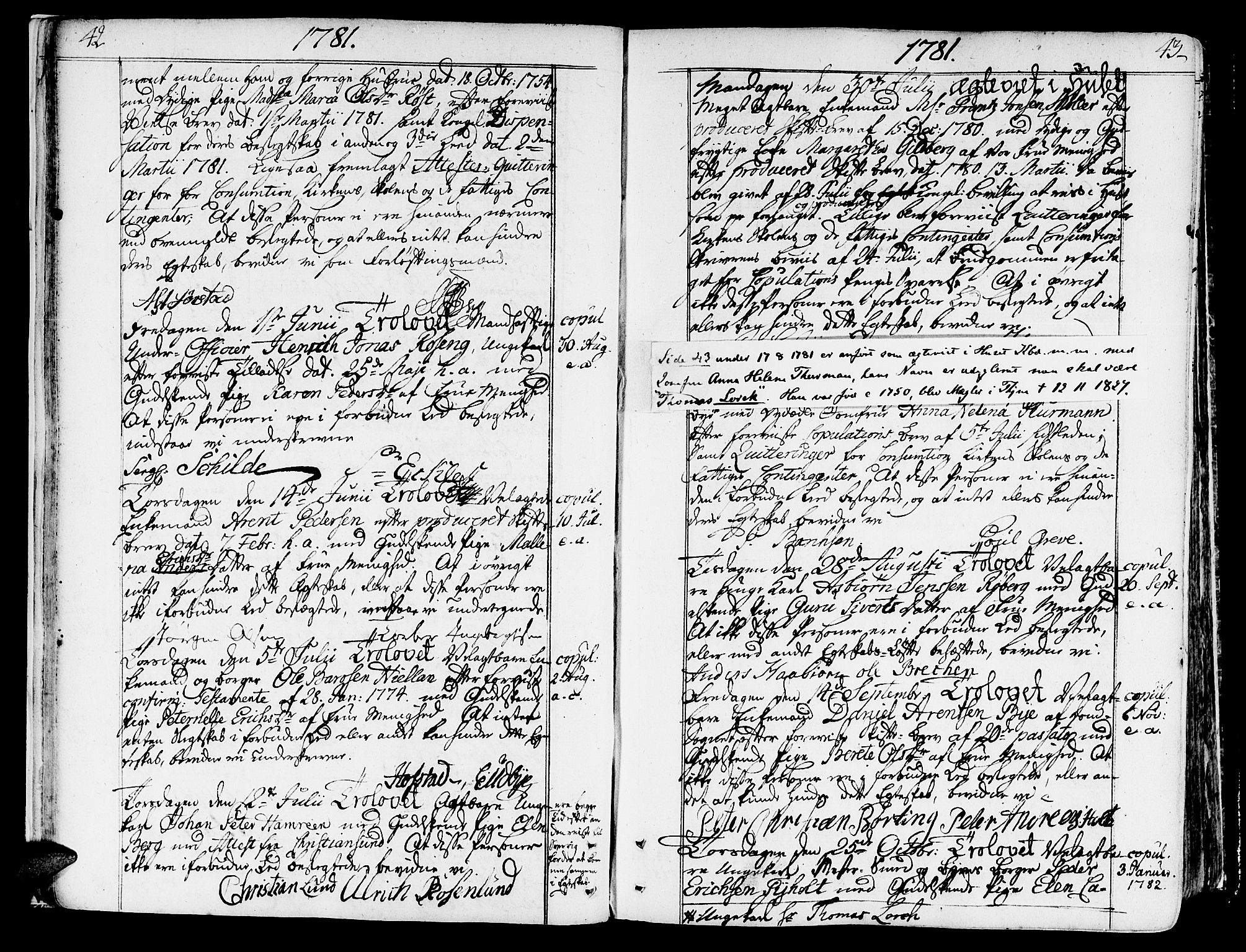 Ministerialprotokoller, klokkerbøker og fødselsregistre - Sør-Trøndelag, SAT/A-1456/602/L0105: Parish register (official) no. 602A03, 1774-1814, p. 42-43