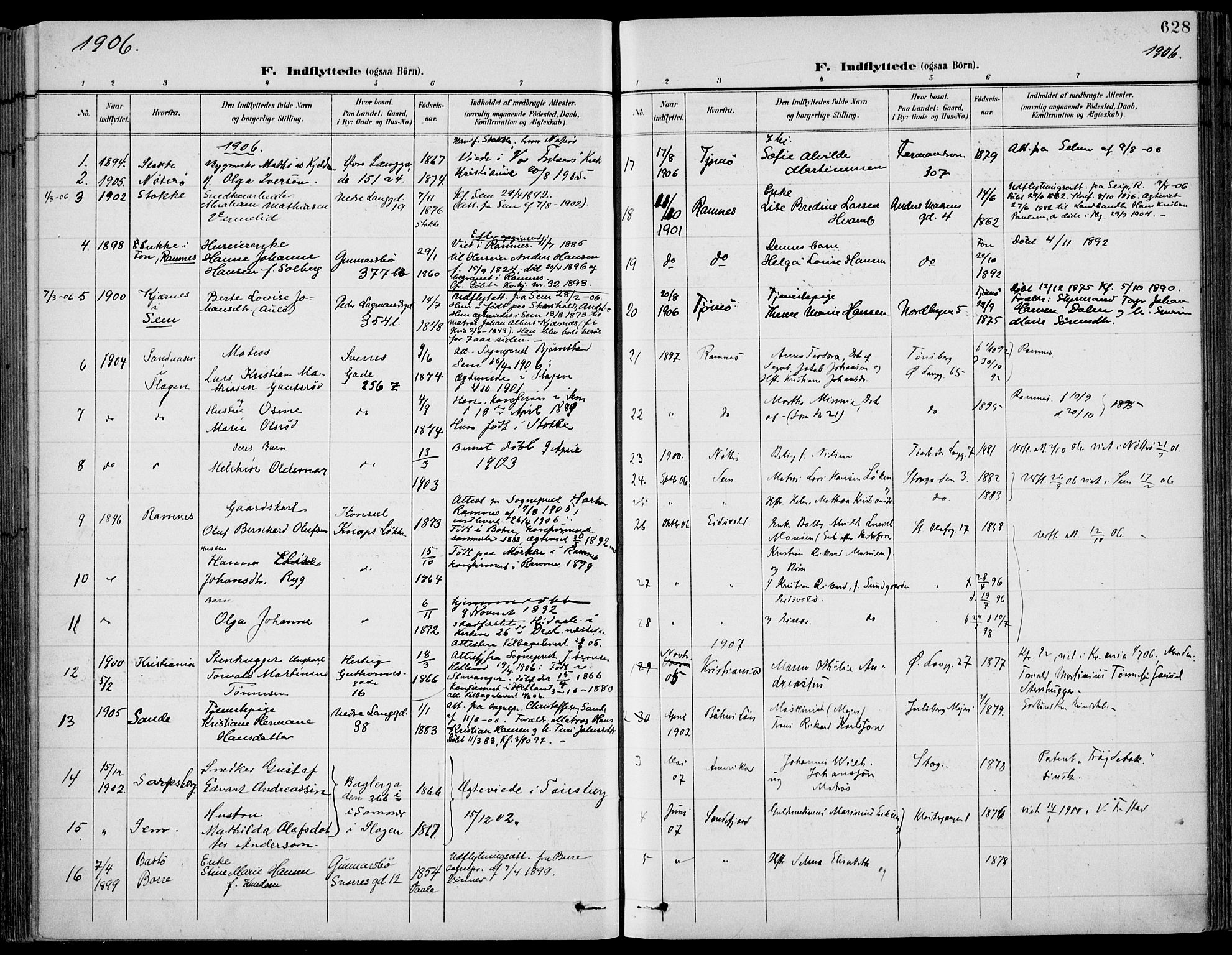 Tønsberg kirkebøker, AV/SAKO-A-330/F/Fa/L0013: Parish register (official) no. I 13, 1900-1913, p. 628