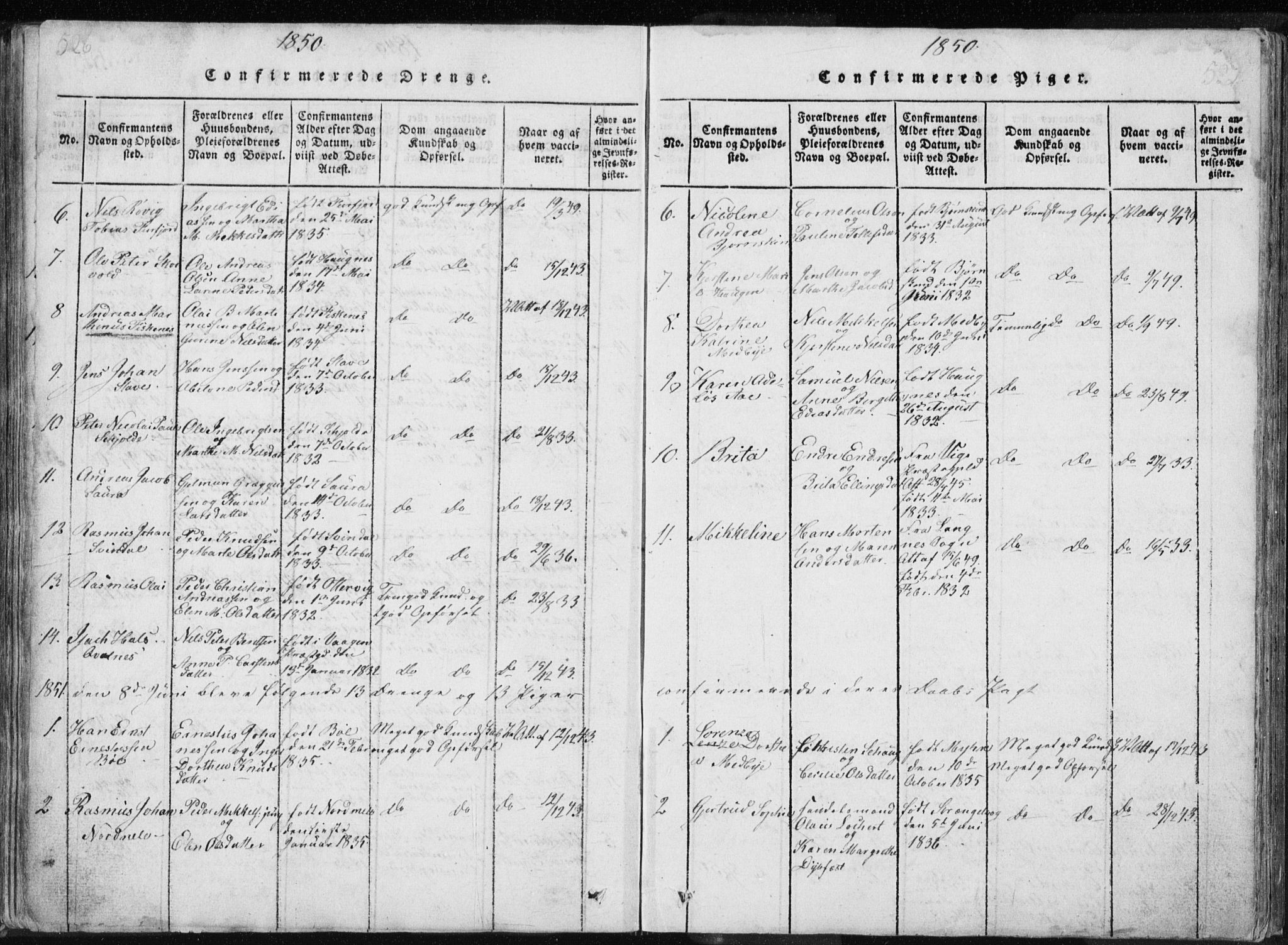 Ministerialprotokoller, klokkerbøker og fødselsregistre - Nordland, AV/SAT-A-1459/897/L1411: Parish register (copy) no. 897C01, 1820-1866, p. 526-527