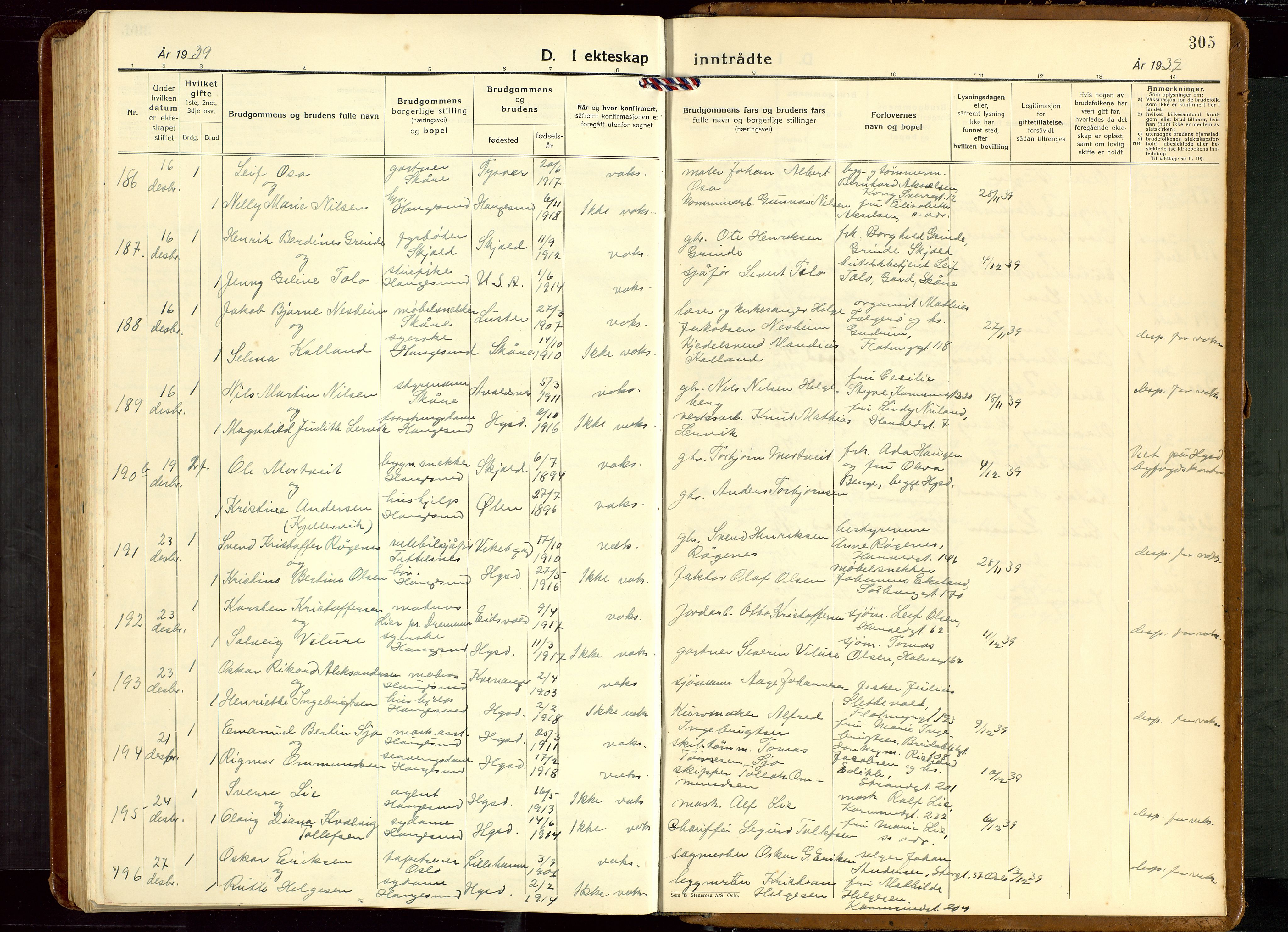 Haugesund sokneprestkontor, AV/SAST-A -101863/H/Ha/Hab/L0013: Parish register (copy) no. B 13, 1931-1943, p. 305