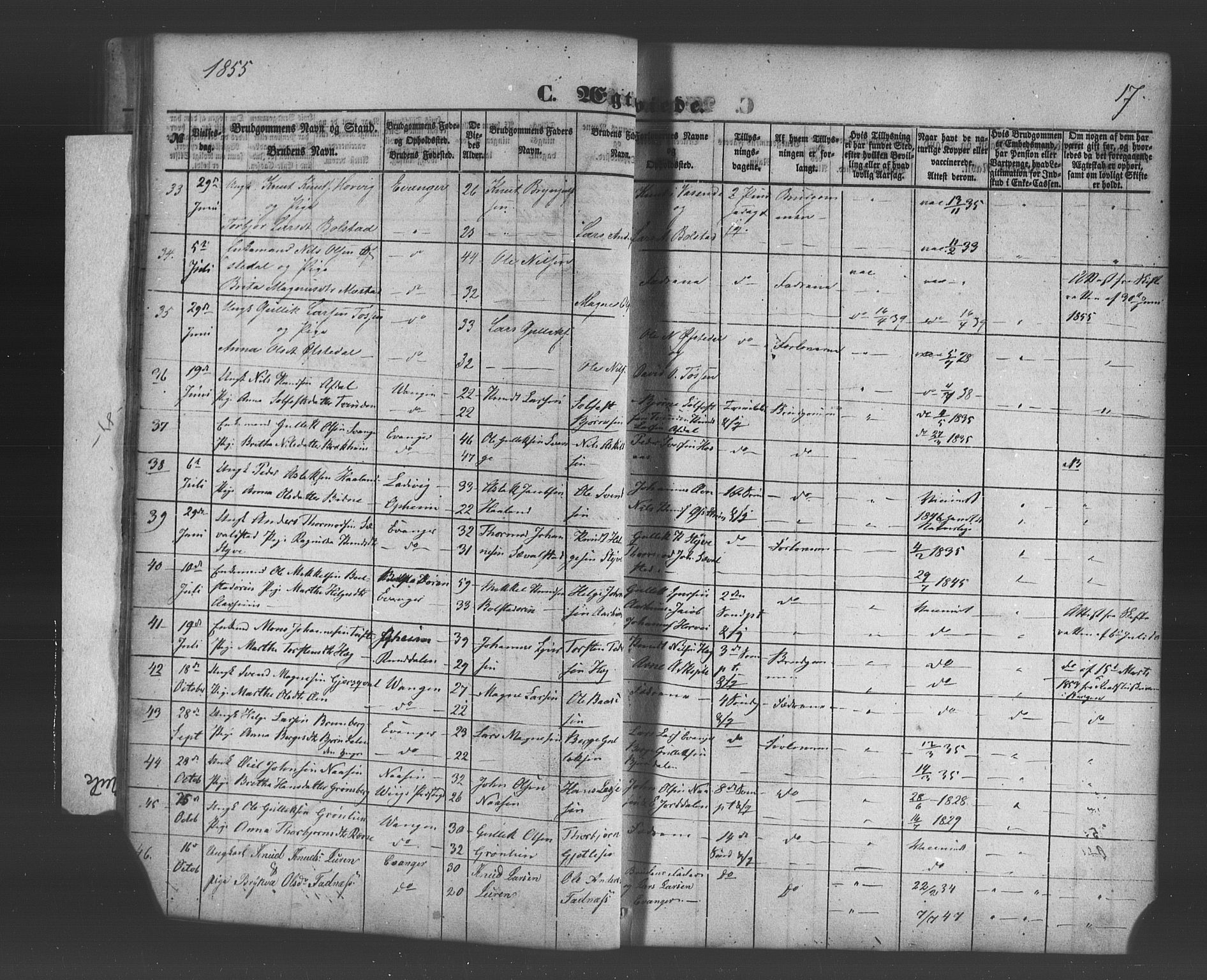 Voss sokneprestembete, AV/SAB-A-79001/H/Haa: Parish register (official) no. A 19, 1851-1886, p. 17