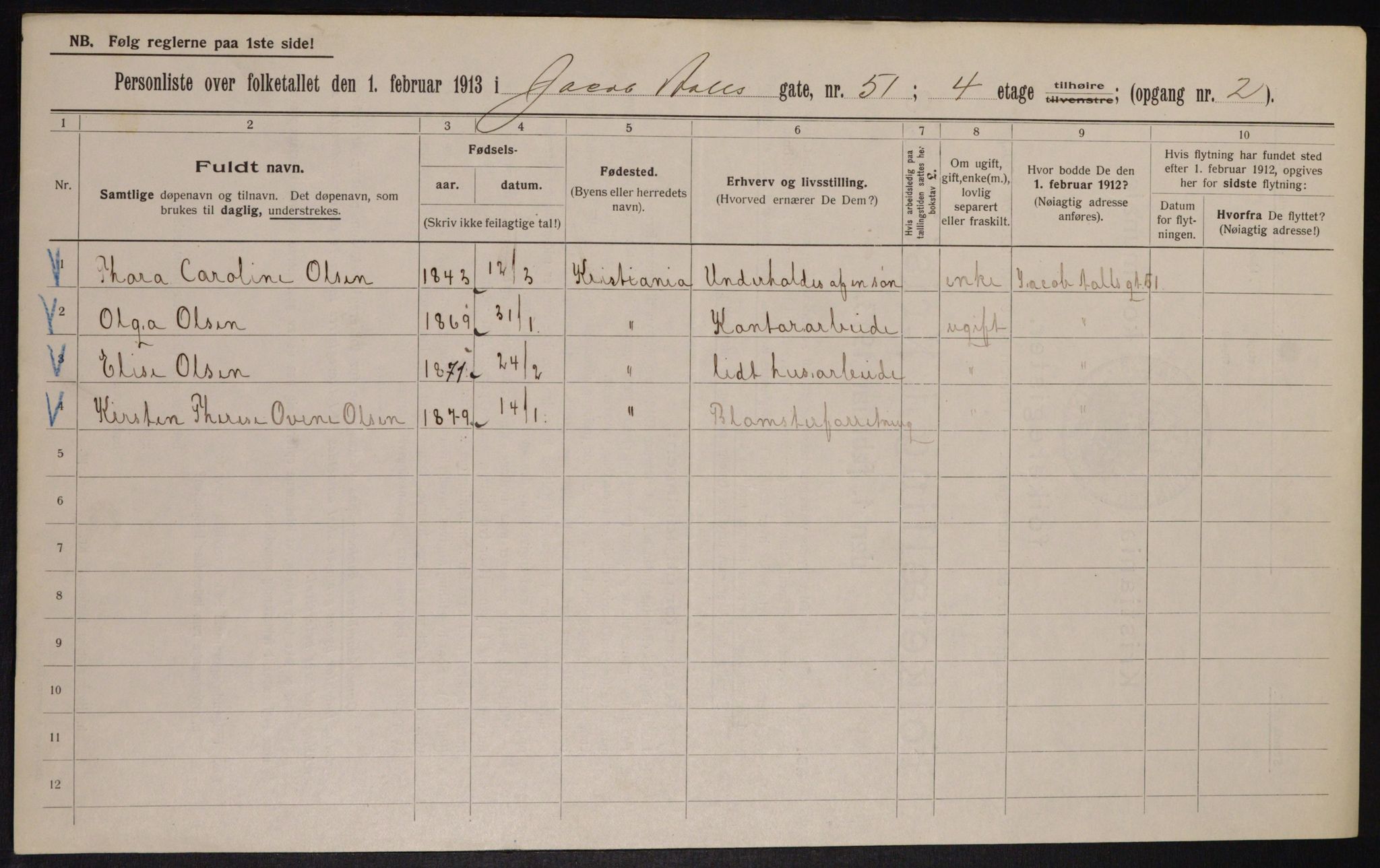 OBA, Municipal Census 1913 for Kristiania, 1913, p. 45210