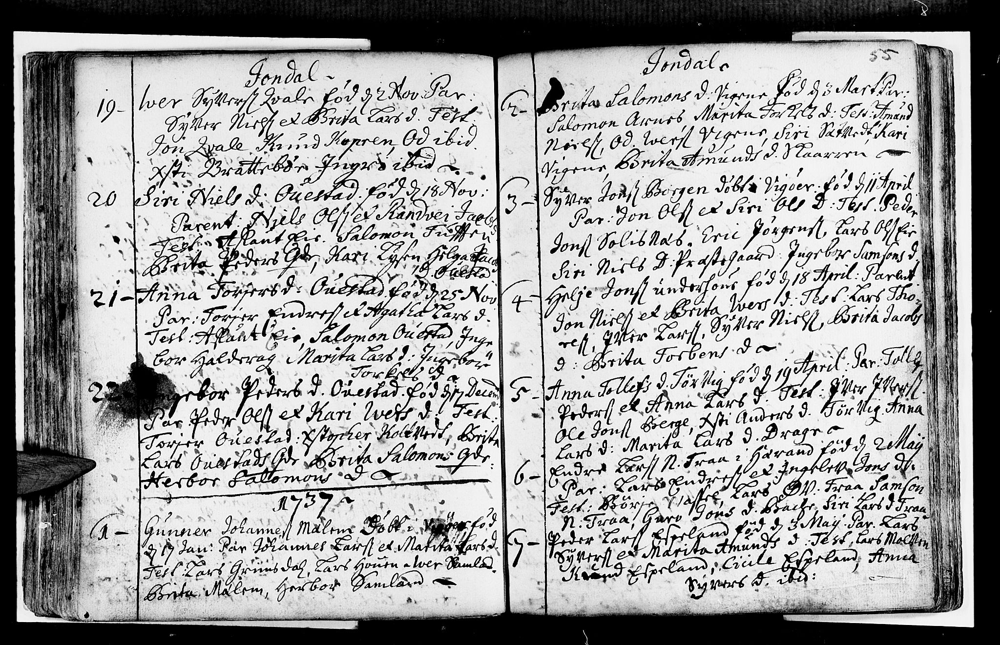 Strandebarm sokneprestembete, SAB/A-78401/H/Haa: Parish register (official) no. A 2 /2, 1727-1750, p. 55