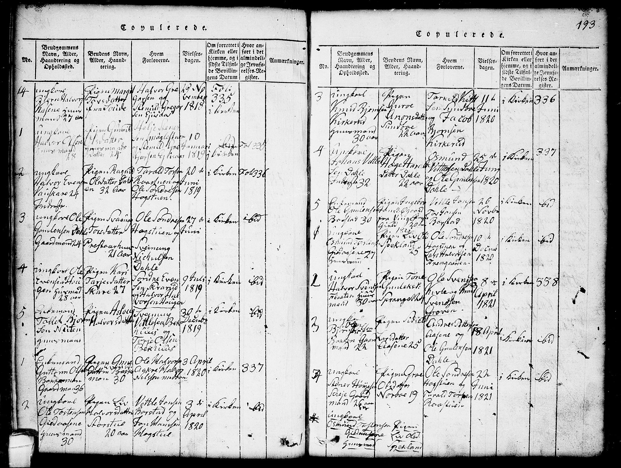 Seljord kirkebøker, SAKO/A-20/G/Gb/L0002: Parish register (copy) no. II 2, 1815-1854, p. 193
