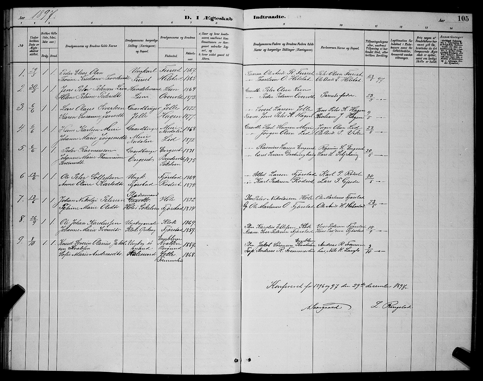 Ministerialprotokoller, klokkerbøker og fødselsregistre - Møre og Romsdal, AV/SAT-A-1454/520/L0292: Parish register (copy) no. 520C04, 1882-1901, p. 105