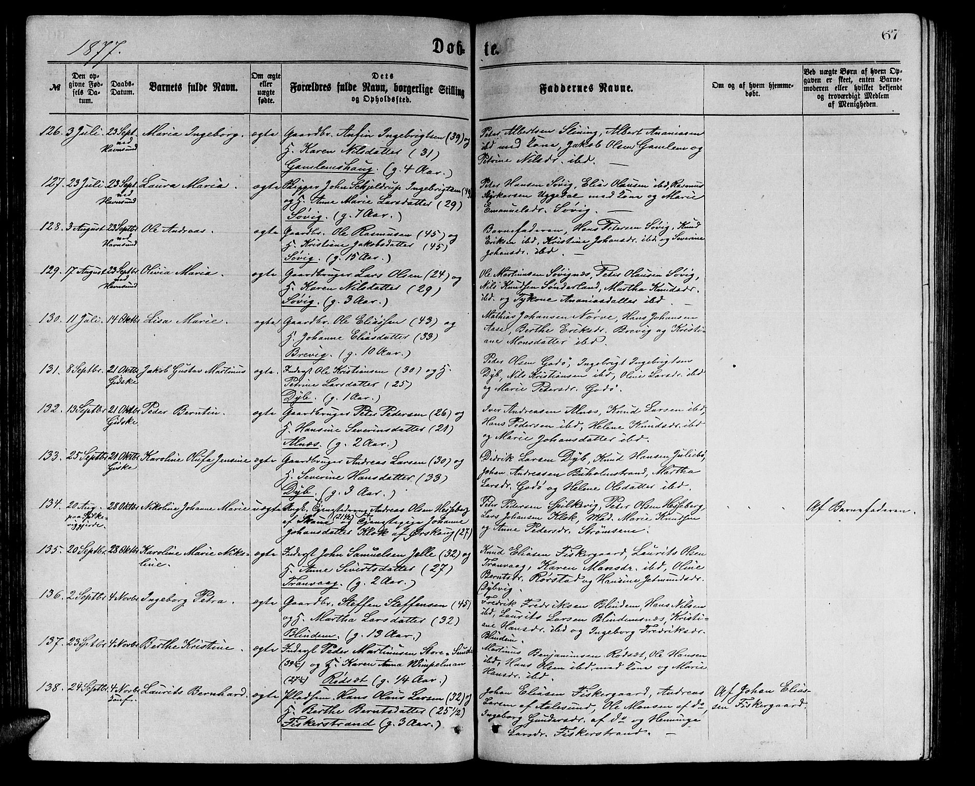 Ministerialprotokoller, klokkerbøker og fødselsregistre - Møre og Romsdal, AV/SAT-A-1454/528/L0429: Parish register (copy) no. 528C10, 1872-1886, p. 67