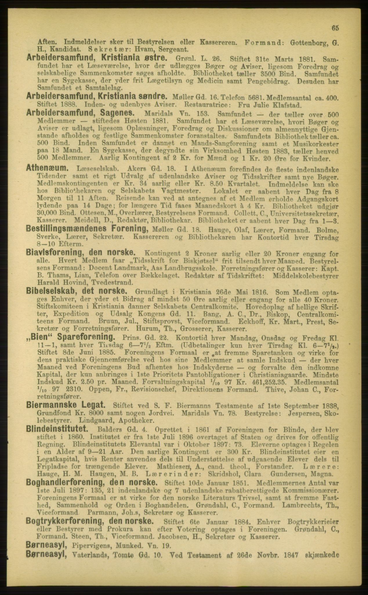 Kristiania/Oslo adressebok, PUBL/-, 1898, p. 65