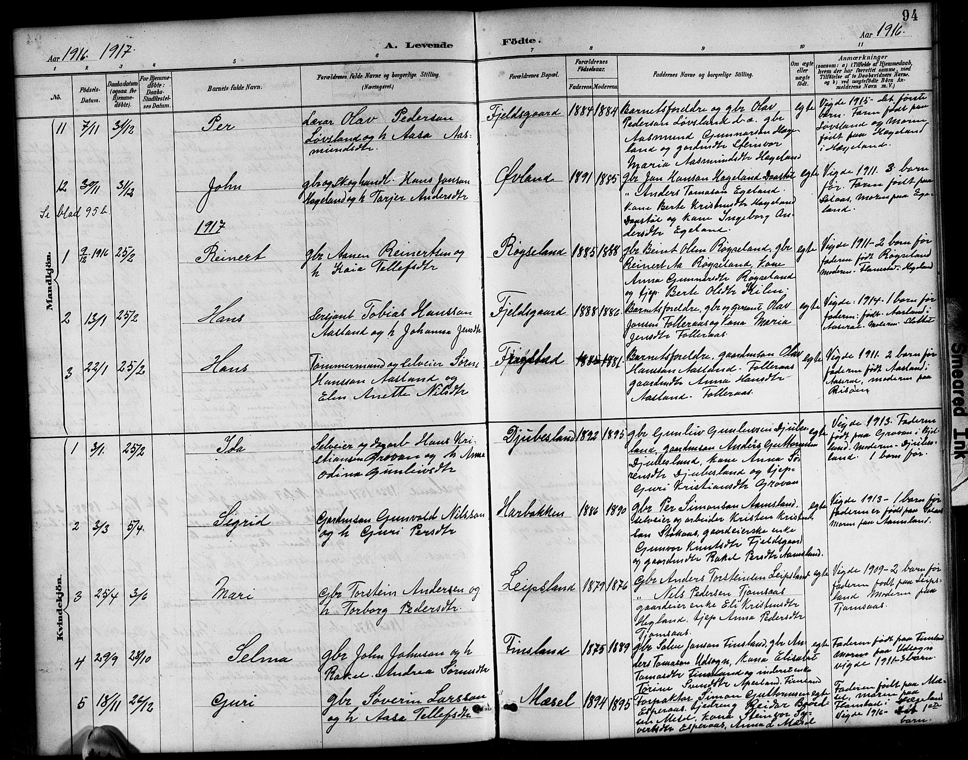 Bjelland sokneprestkontor, SAK/1111-0005/F/Fb/Fbb/L0005: Parish register (copy) no. B 5, 1887-1918, p. 94