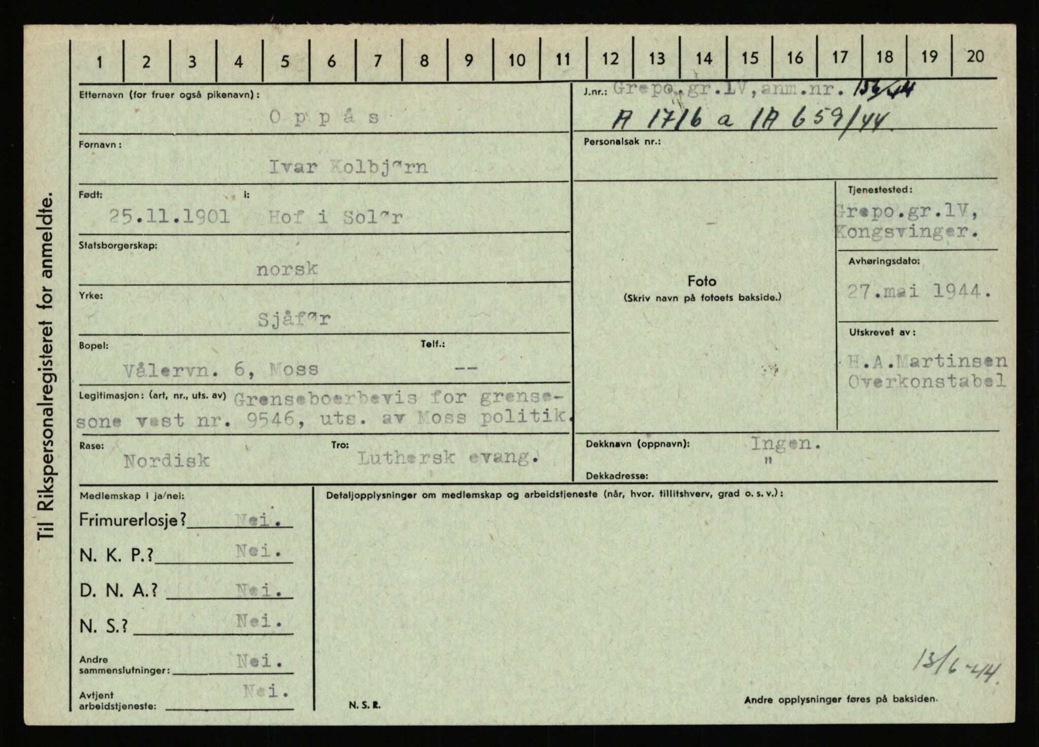 Statspolitiet - Hovedkontoret / Osloavdelingen, AV/RA-S-1329/C/Ca/L0012: Oanæs - Quistgaard	, 1943-1945, p. 2105