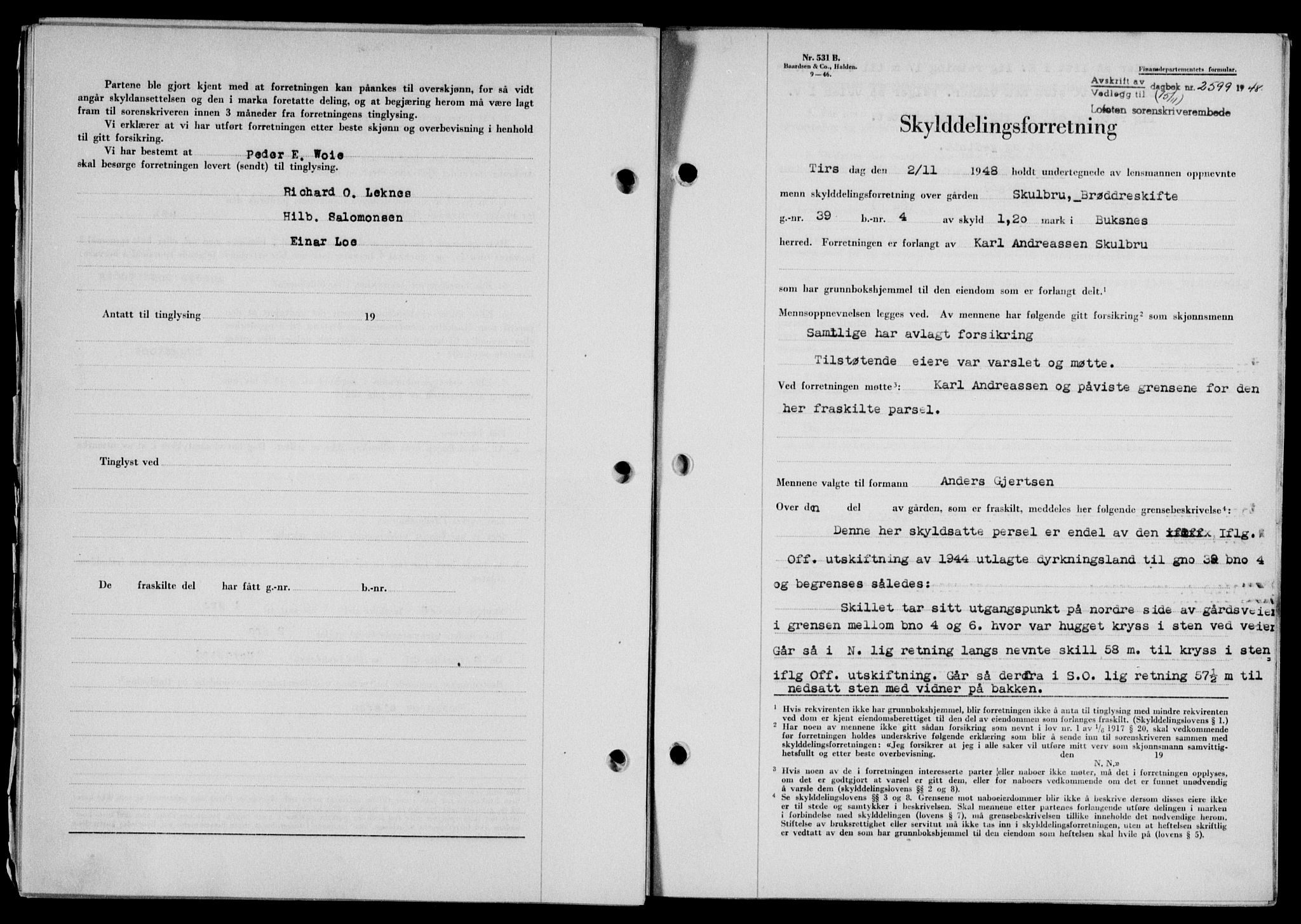 Lofoten sorenskriveri, SAT/A-0017/1/2/2C/L0019a: Mortgage book no. 19a, 1948-1948, Diary no: : 2599/1948