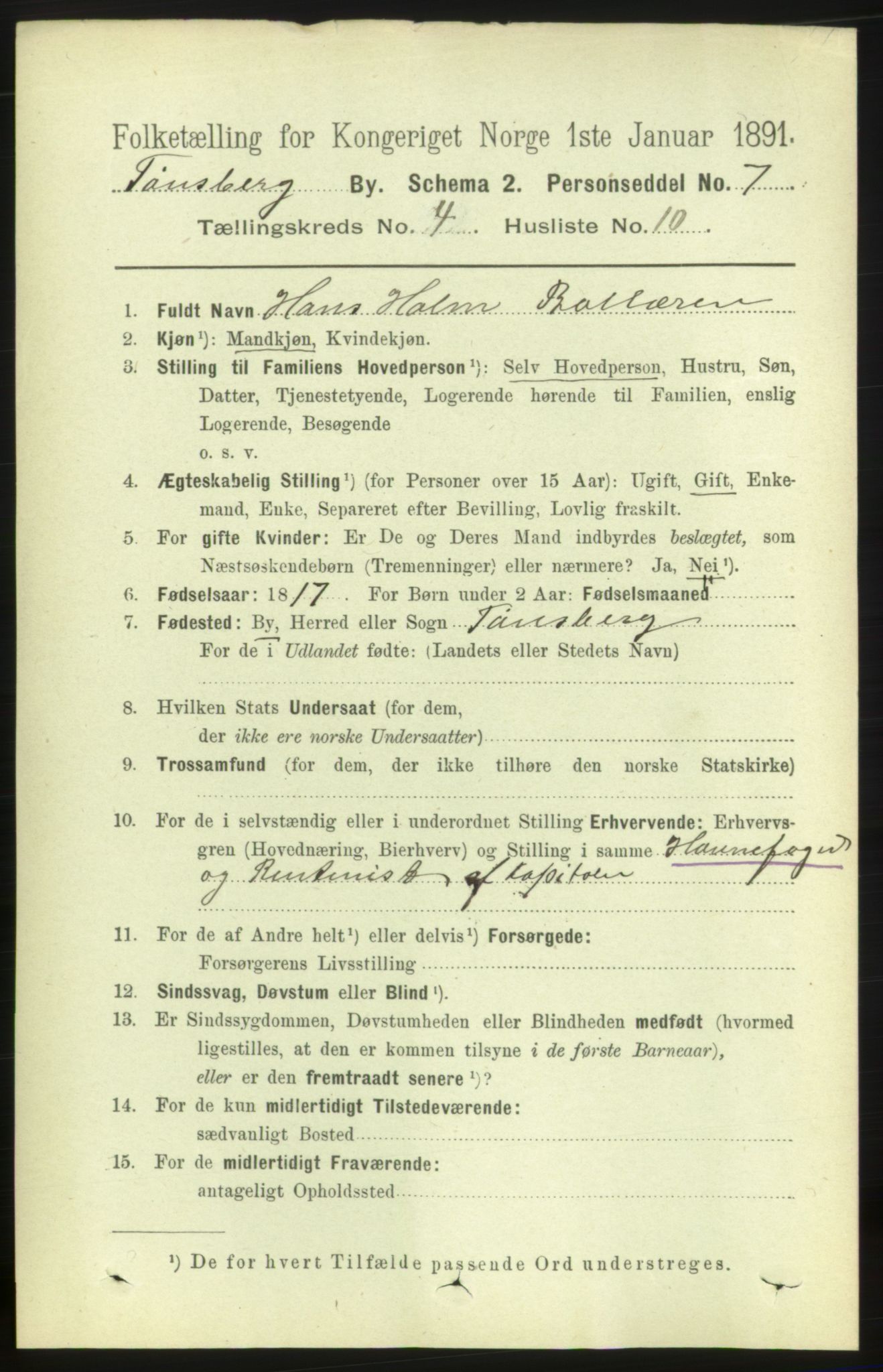 RA, 1891 census for 0705 Tønsberg, 1891, p. 2136