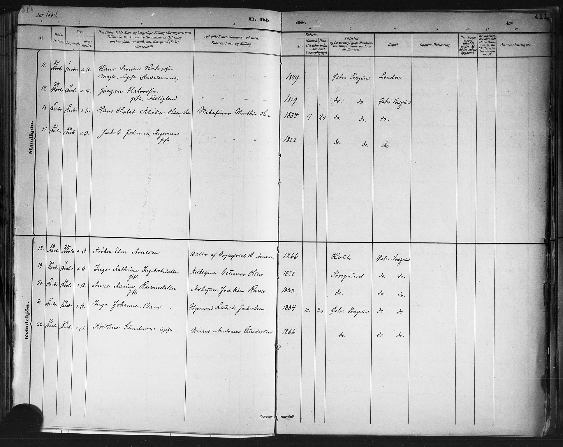 Porsgrunn kirkebøker , AV/SAKO-A-104/G/Gb/L0005: Parish register (copy) no. II 5, 1883-1915, p. 411