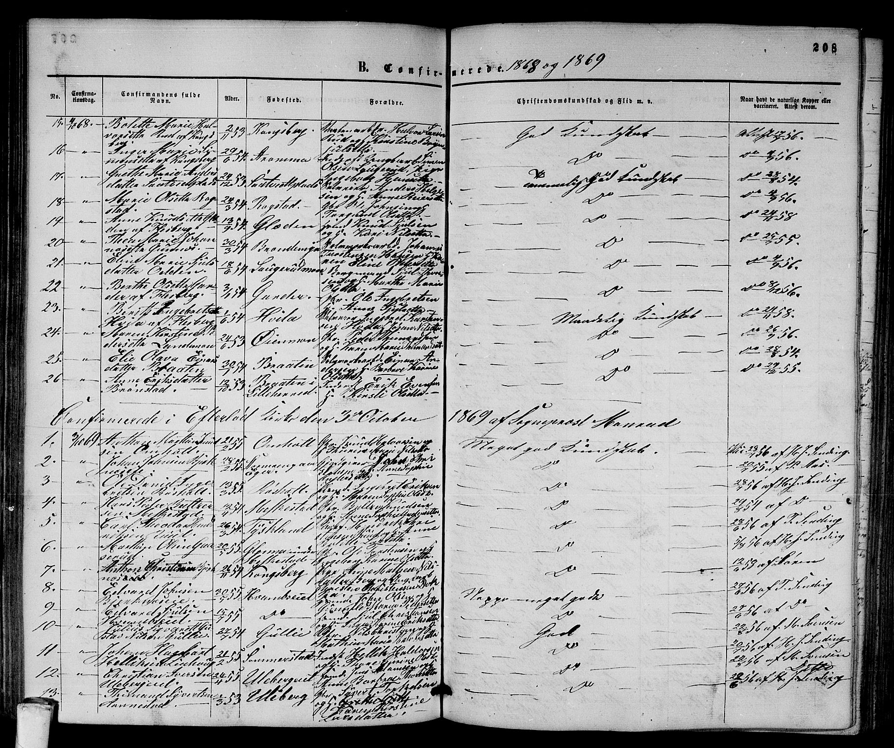 Sandsvær kirkebøker, AV/SAKO-A-244/G/Ga/L0005: Parish register (copy) no. I 5, 1857-1873, p. 208