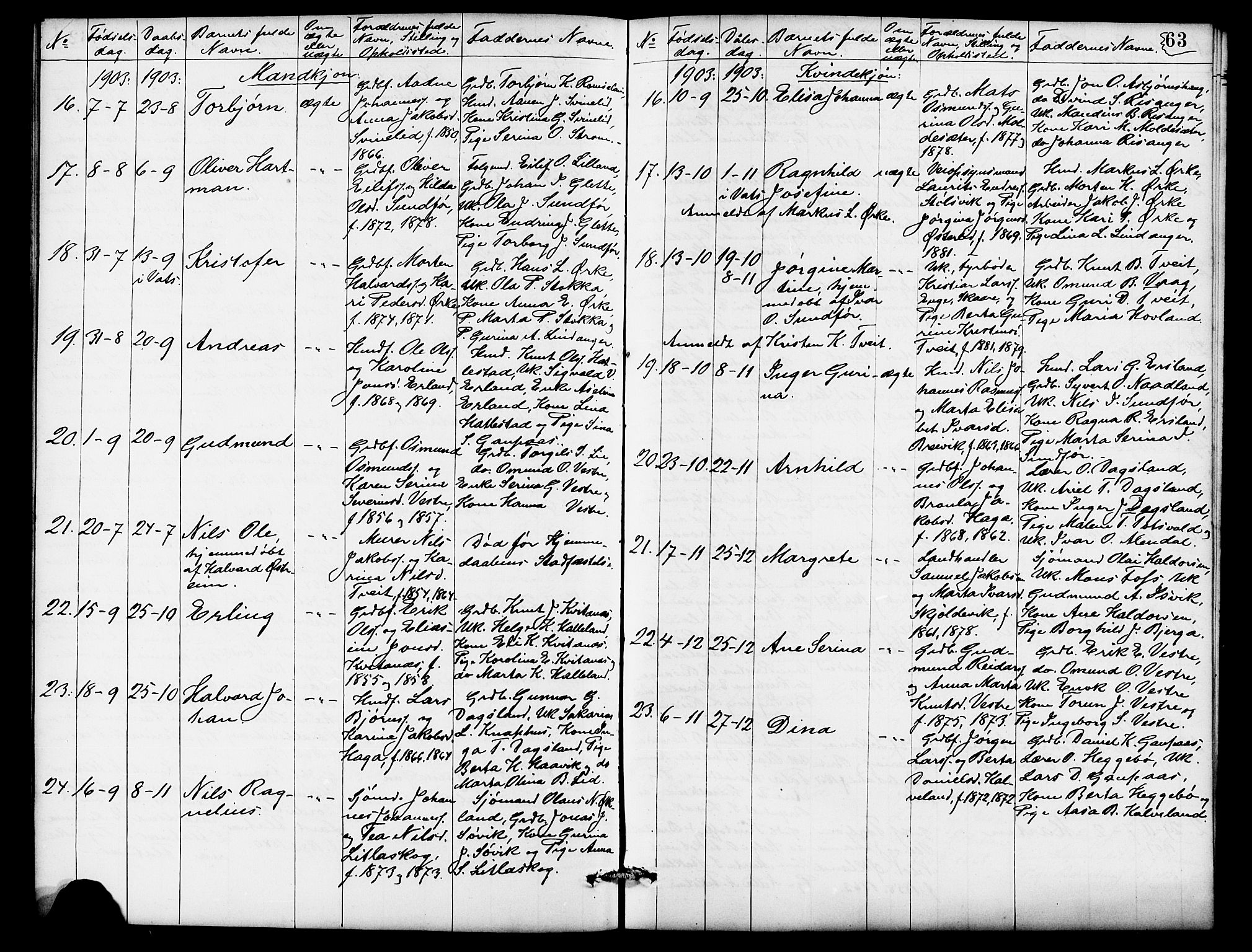 Skjold sokneprestkontor, AV/SAST-A-101847/H/Ha/Hab/L0007: Parish register (copy) no. B 7, 1885-1906, p. 63