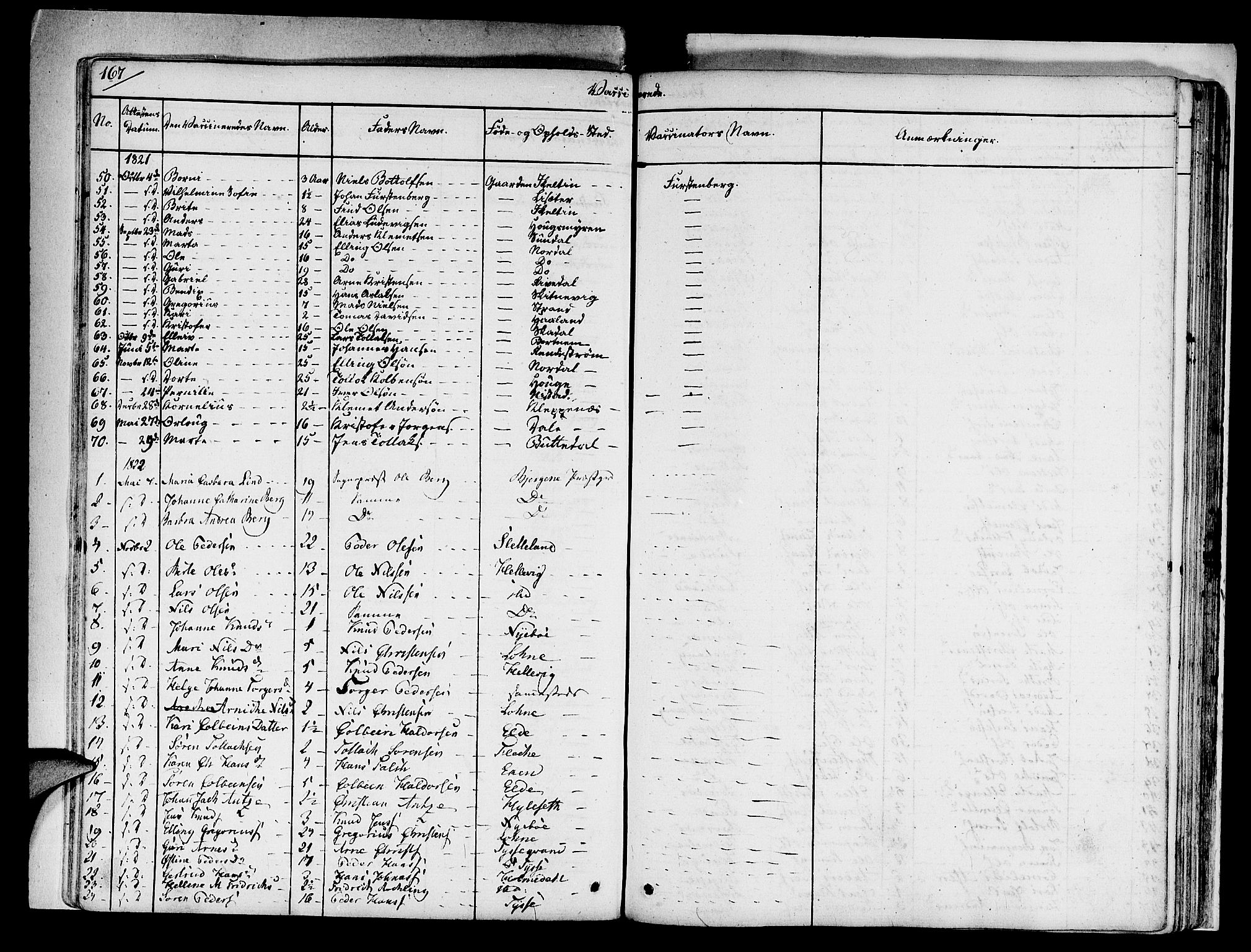 Fjaler sokneprestembete, SAB/A-79801/H/Haa/Haaa/L0005: Parish register (official) no. A 5, 1821-1835, p. 167