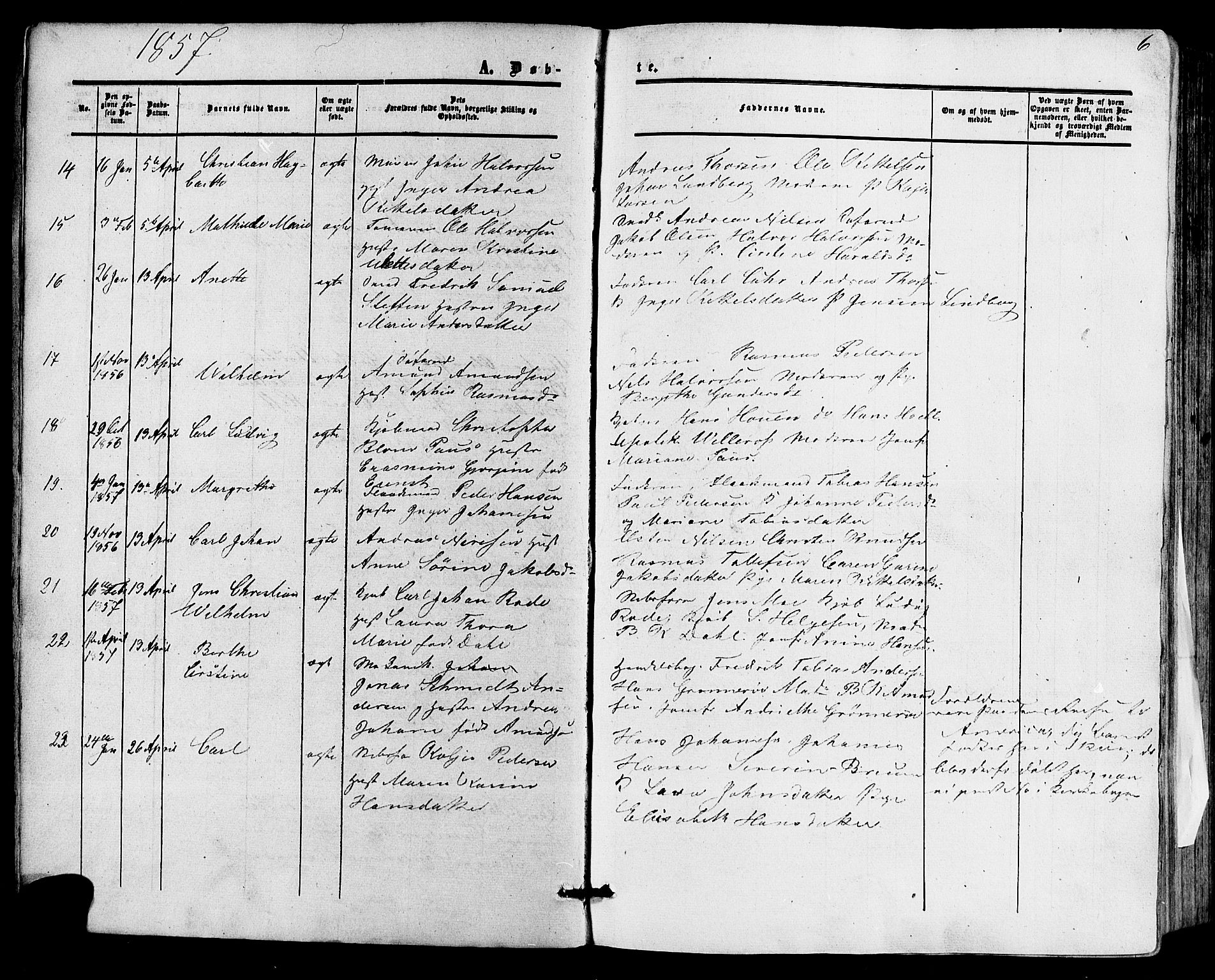 Skien kirkebøker, AV/SAKO-A-302/F/Fa/L0007: Parish register (official) no. 7, 1856-1865, p. 6