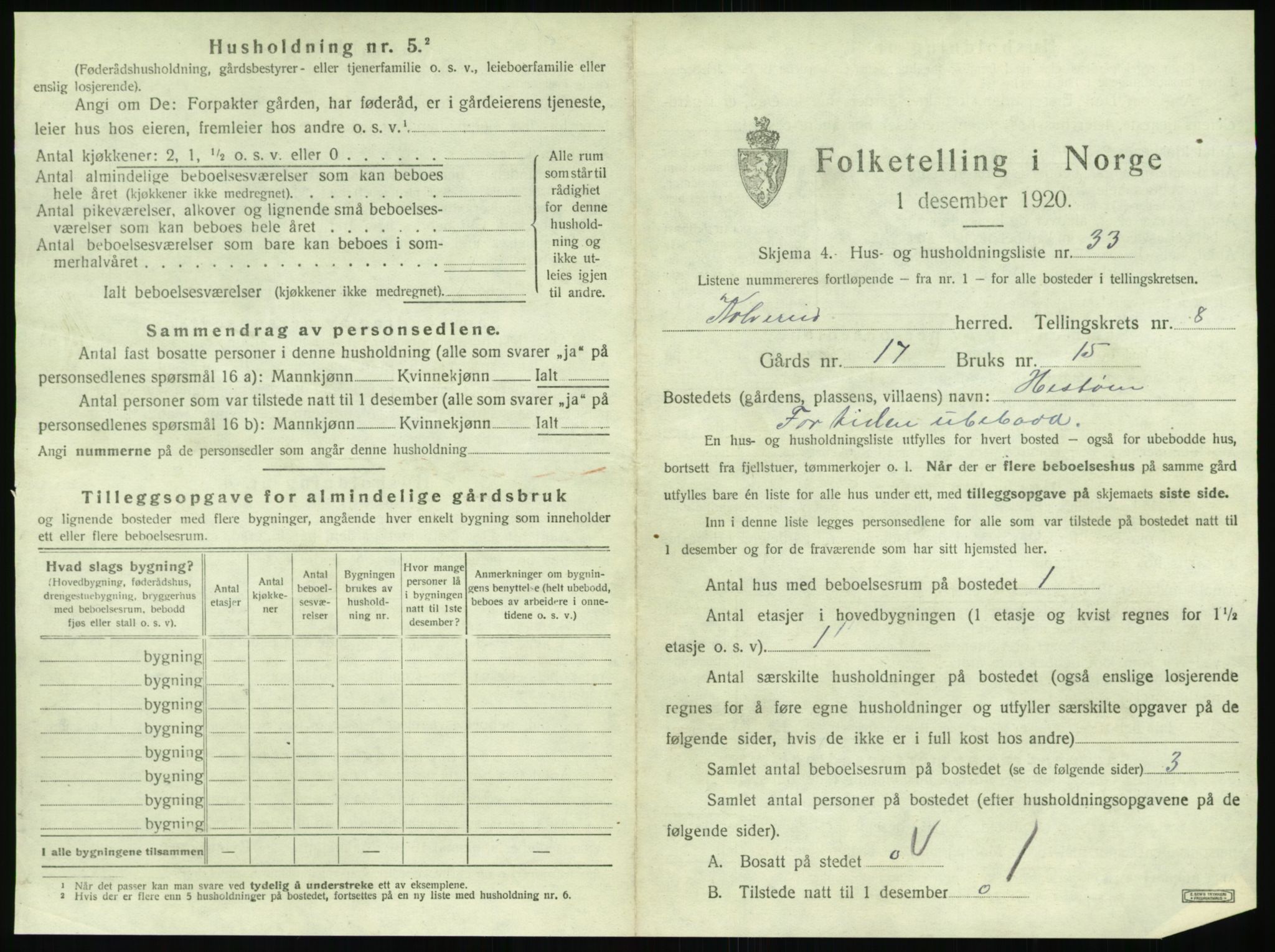 SAT, 1920 census for Kolvereid, 1920, p. 857