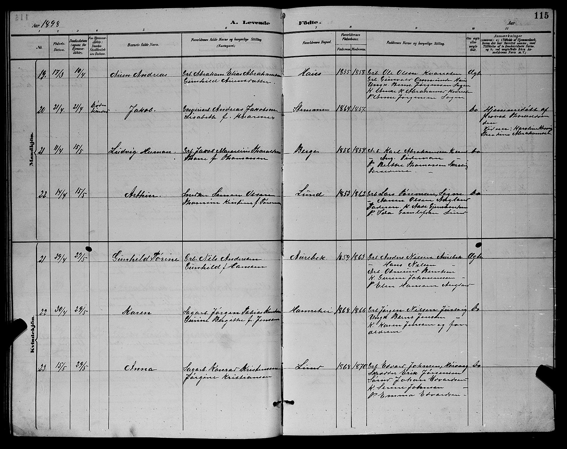 Oddernes sokneprestkontor, AV/SAK-1111-0033/F/Fb/Fba/L0008: Parish register (copy) no. B 8, 1887-1898, p. 115