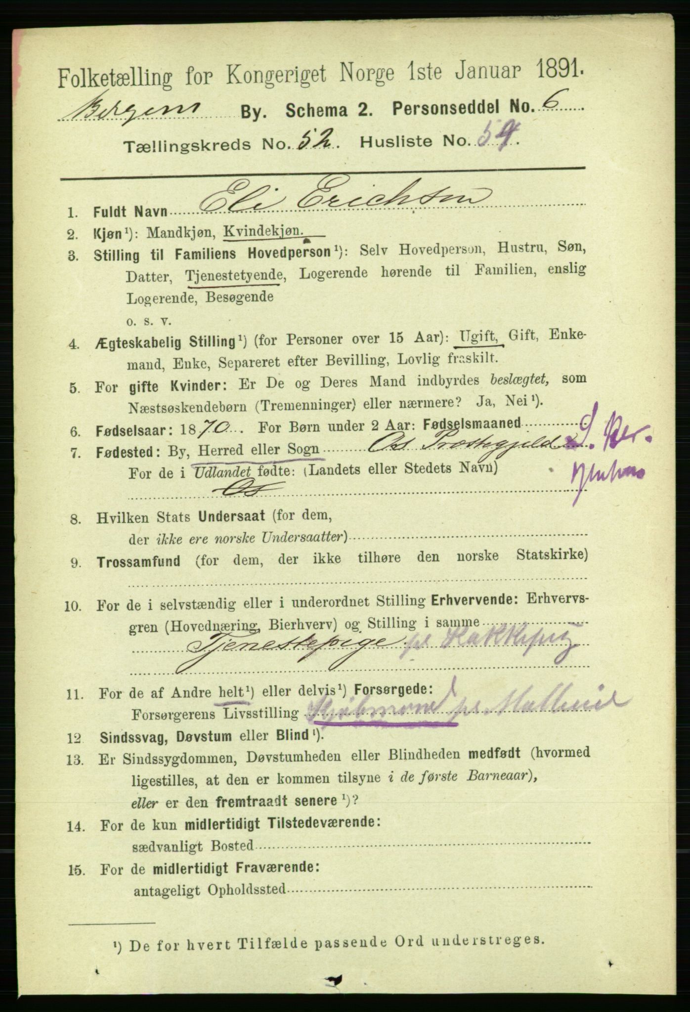 RA, 1891 Census for 1301 Bergen, 1891, p. 61617