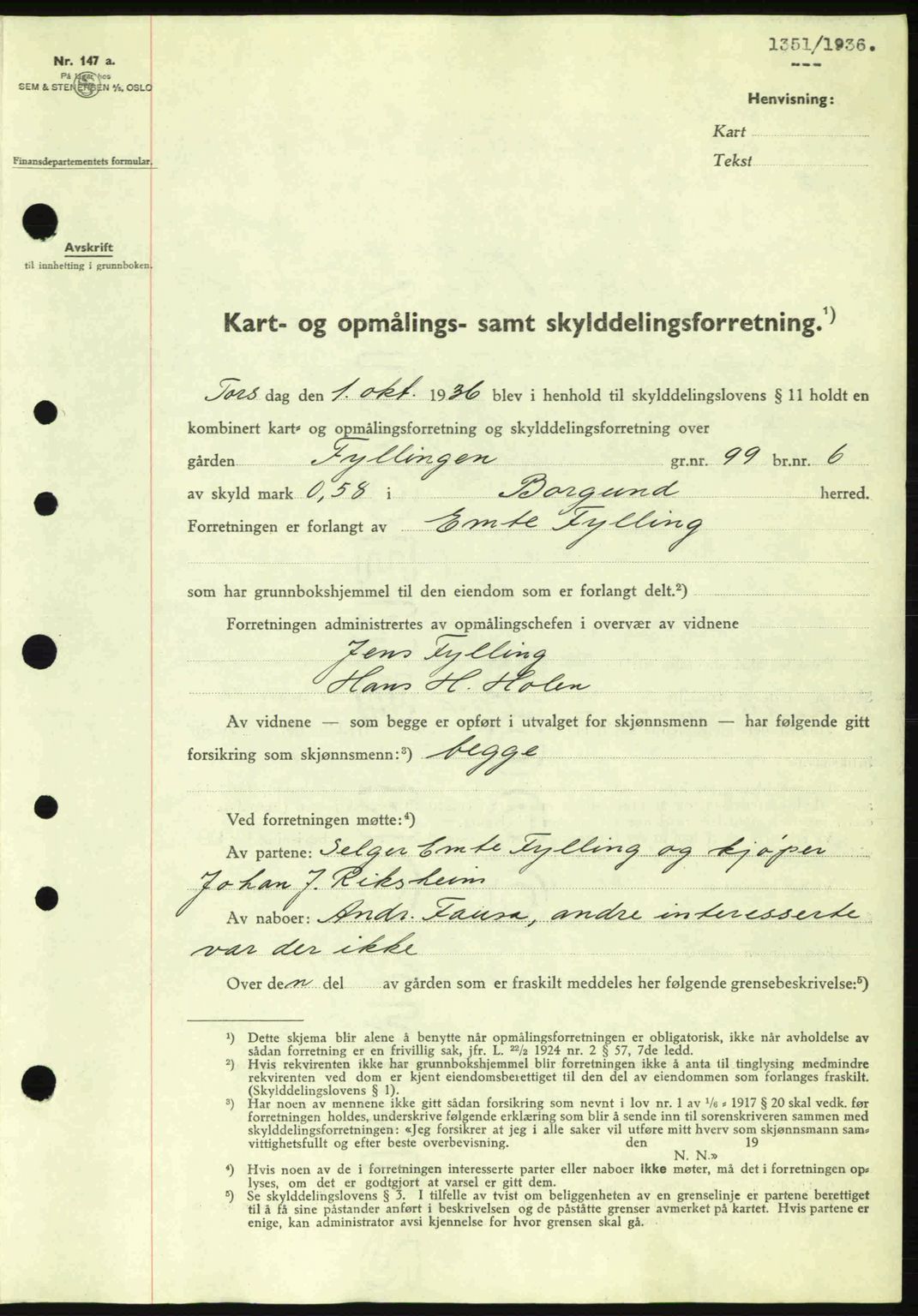 Nordre Sunnmøre sorenskriveri, AV/SAT-A-0006/1/2/2C/2Ca: Mortgage book no. A2, 1936-1937, Diary no: : 1351/1936